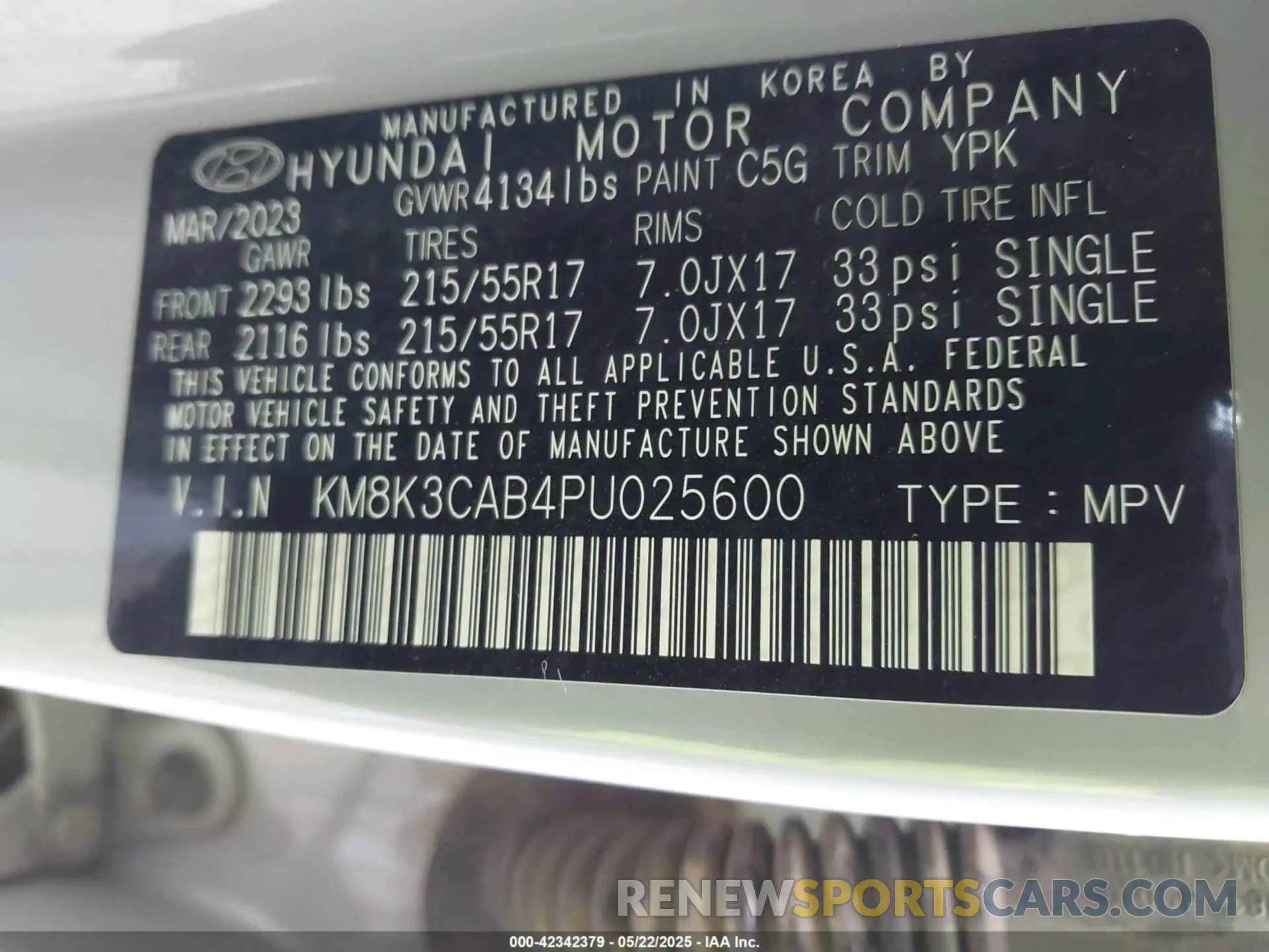 9 Photograph of a damaged car KM8K3CAB4PU025600 HYUNDAI KONA 2023