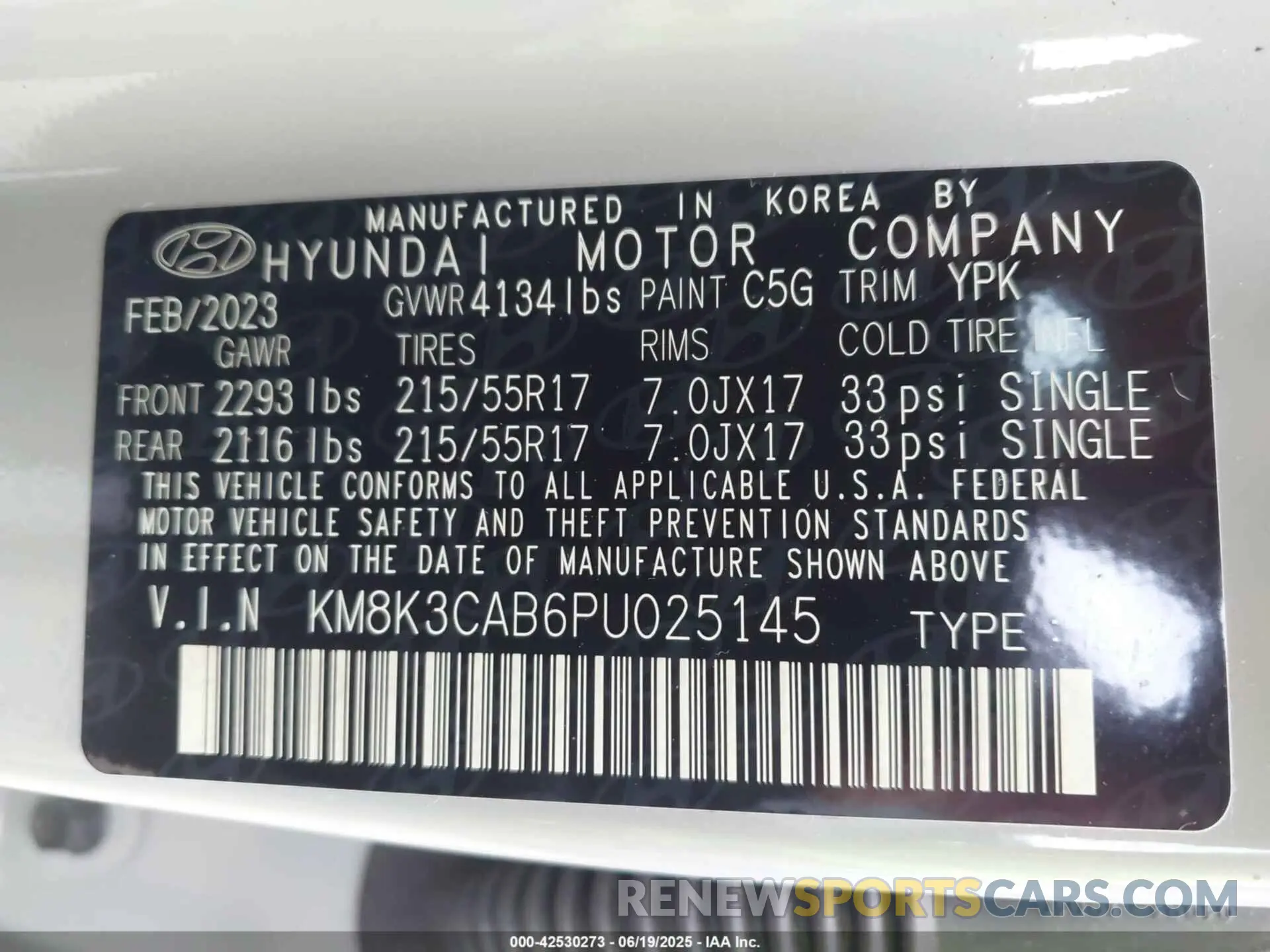 9 Photograph of a damaged car KM8K3CAB6PU025145 HYUNDAI KONA 2023