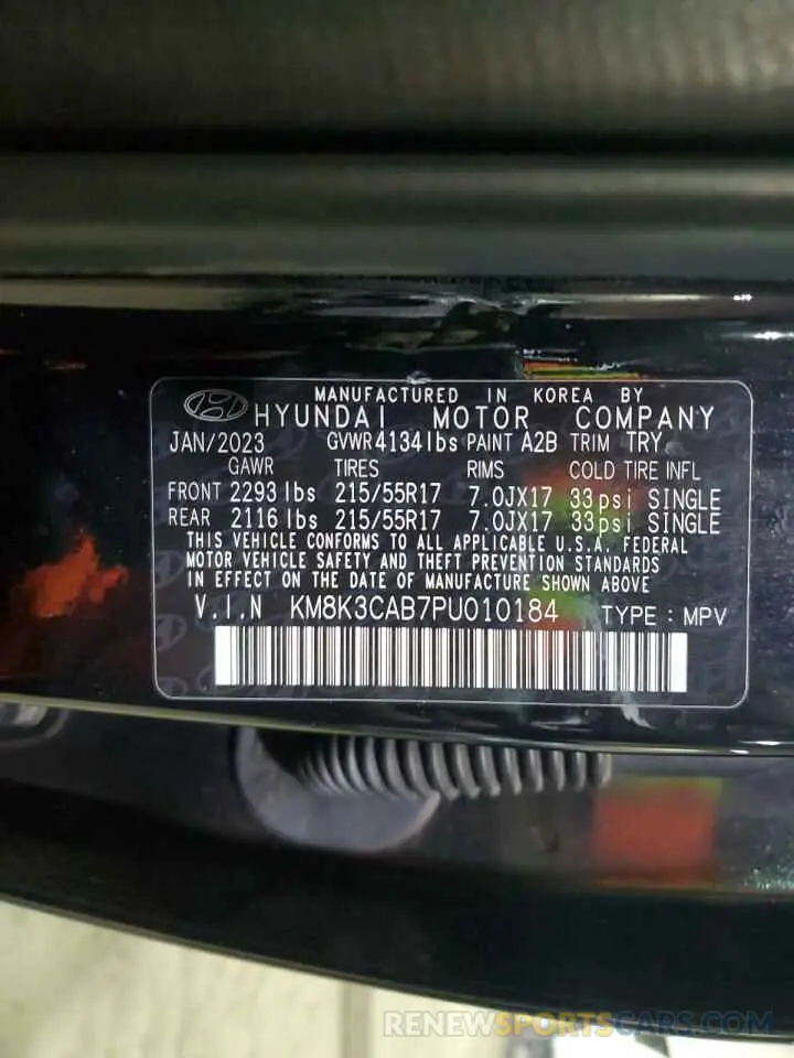 14 Photograph of a damaged car KM8K3CAB7PU010184 HYUNDAI KONA 2023