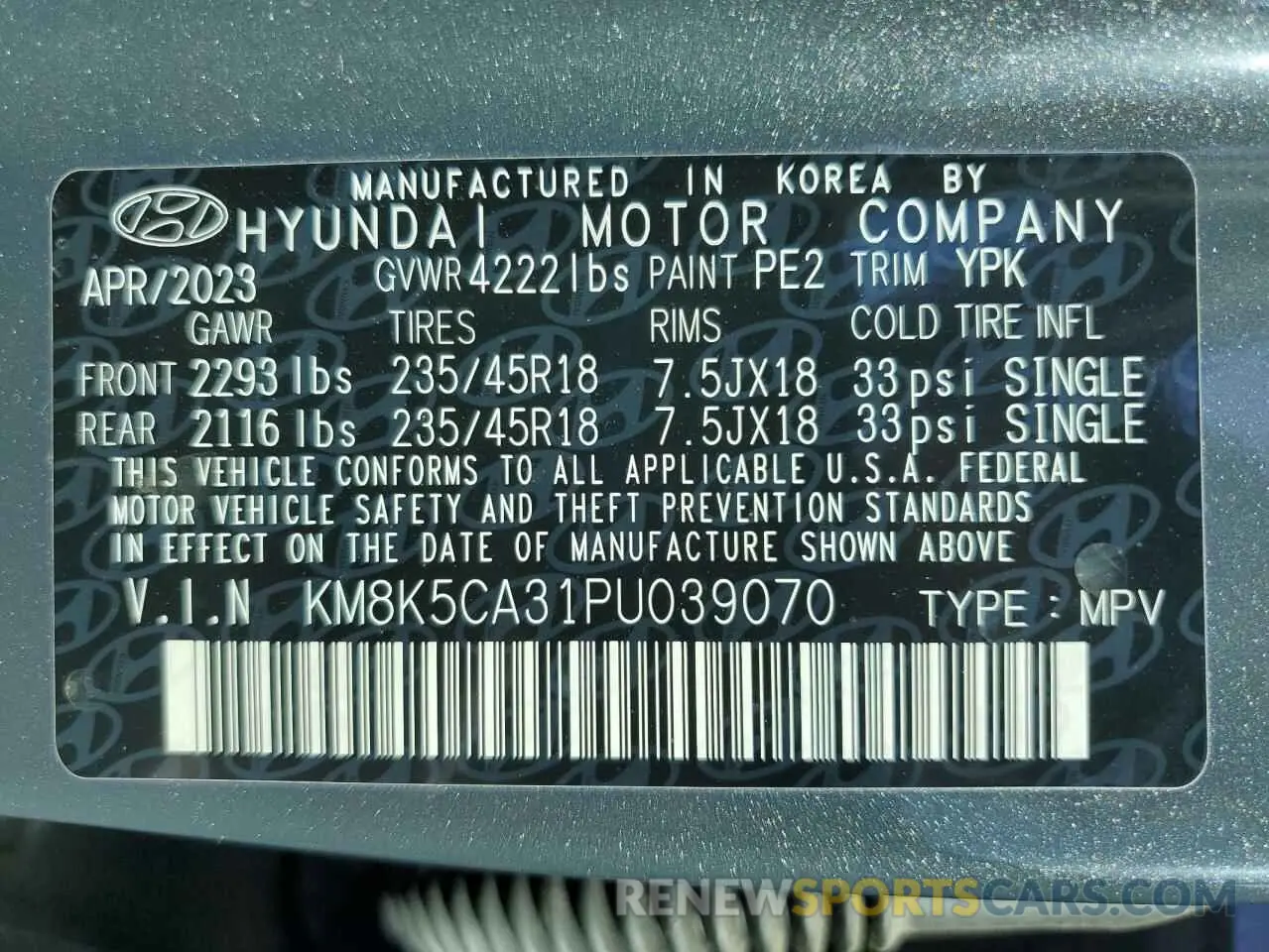 13 Photograph of a damaged car KM8K5CA31PU039070 HYUNDAI KONA 2023