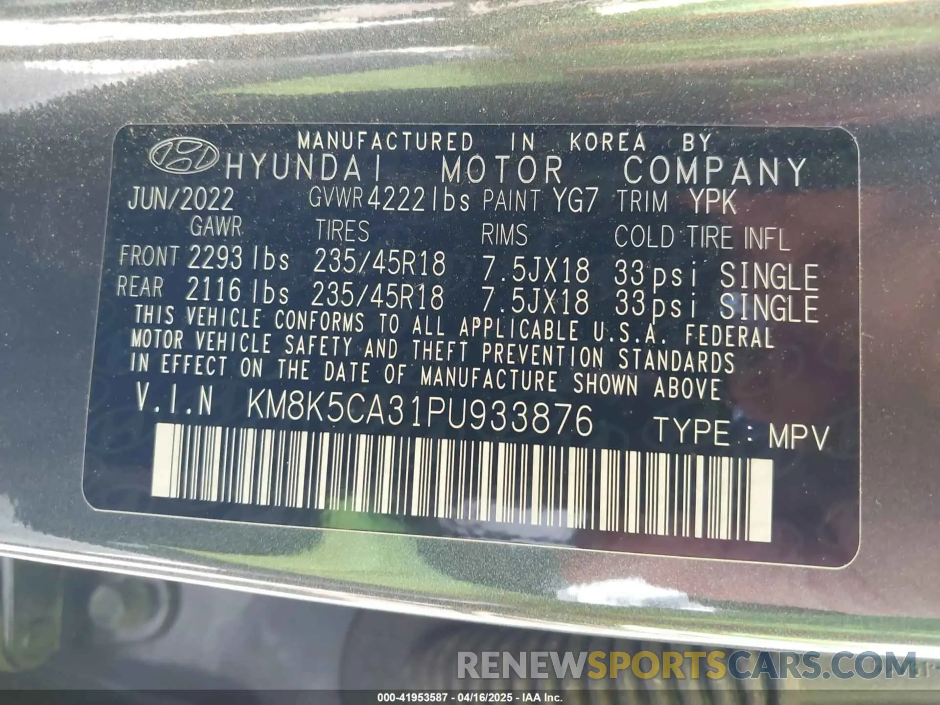 9 Photograph of a damaged car KM8K5CA31PU933876 HYUNDAI KONA 2023