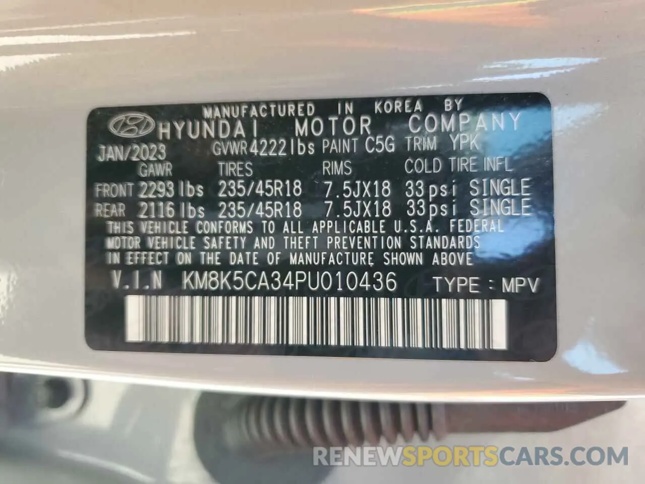 13 Photograph of a damaged car KM8K5CA34PU010436 HYUNDAI KONA 2023
