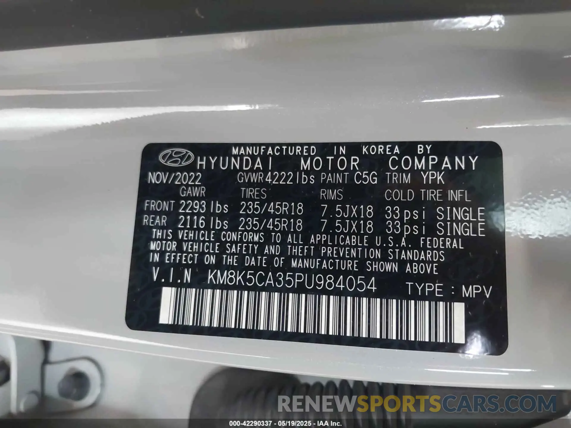 9 Photograph of a damaged car KM8K5CA35PU984054 HYUNDAI KONA 2023