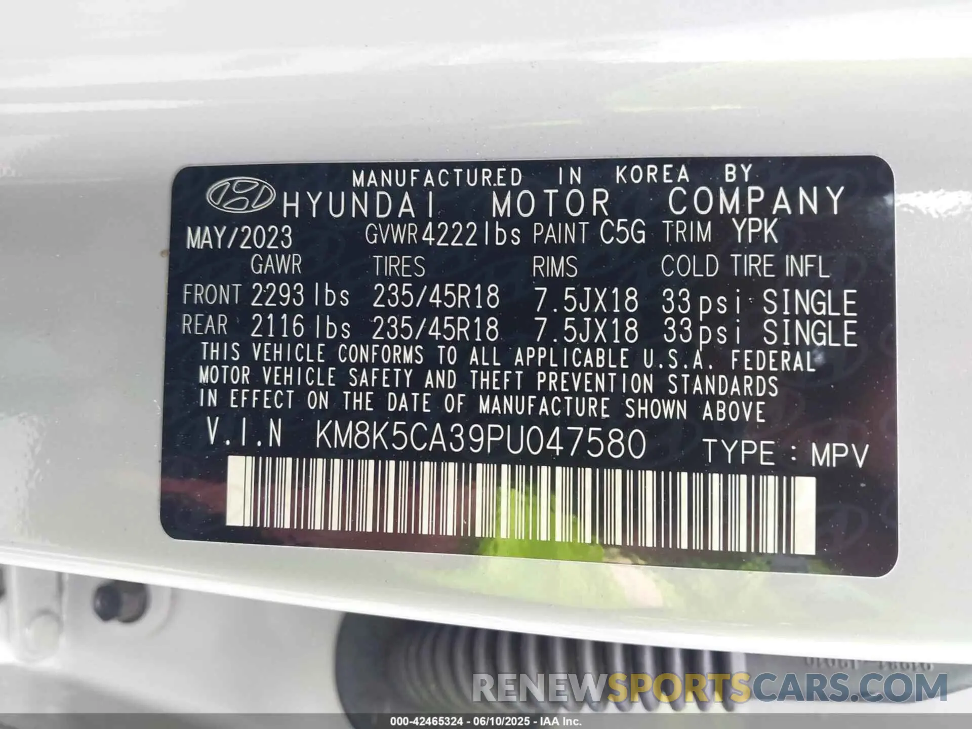 9 Photograph of a damaged car KM8K5CA39PU047580 HYUNDAI KONA 2023