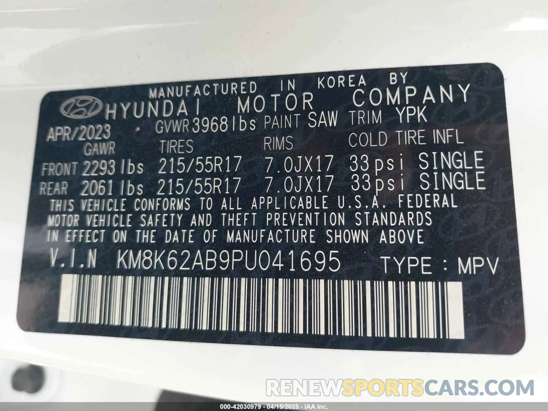 9 Photograph of a damaged car KM8K62AB9PU041695 HYUNDAI KONA 2023
