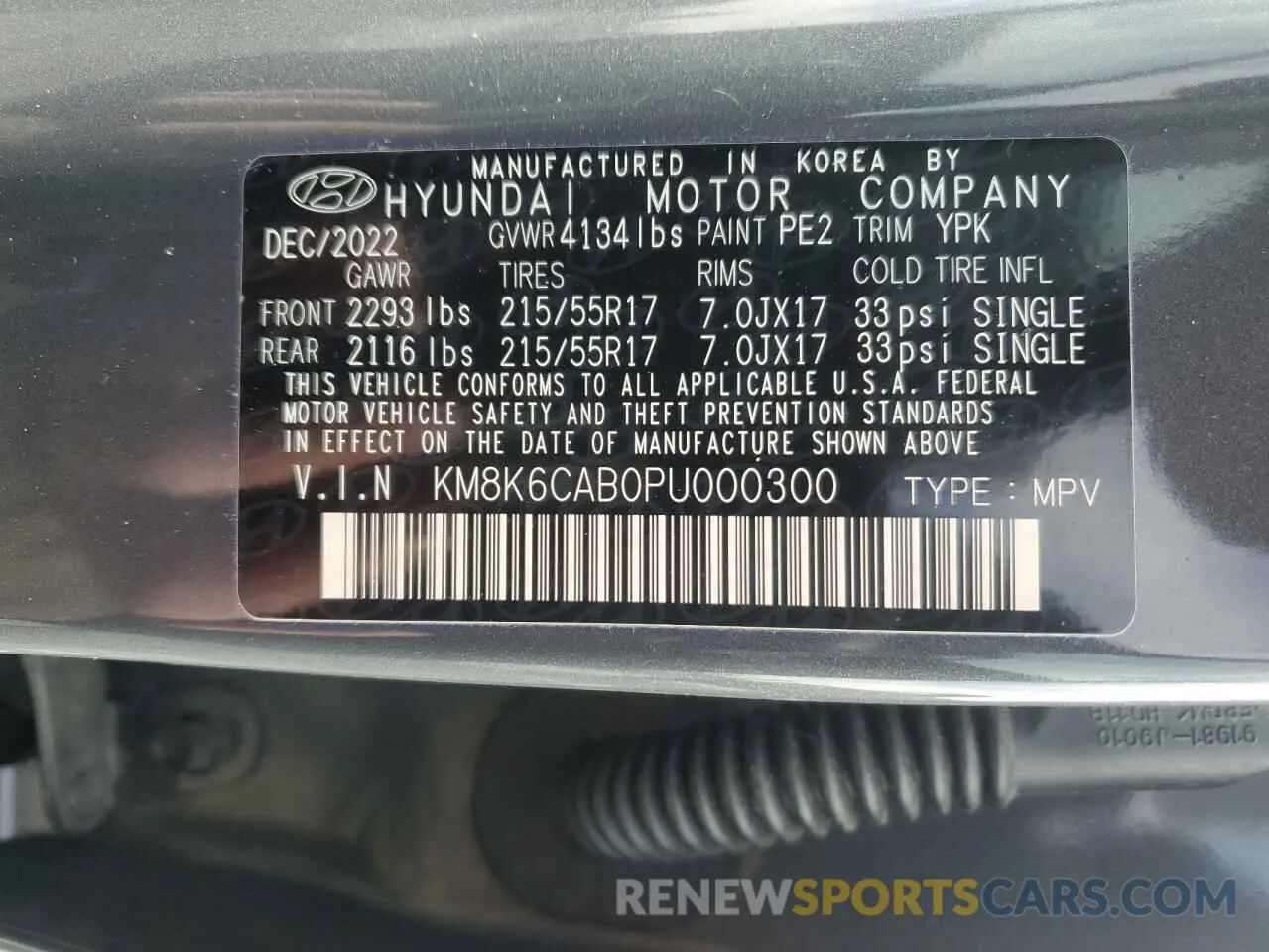 13 Photograph of a damaged car KM8K6CAB0PU000300 HYUNDAI KONA 2023