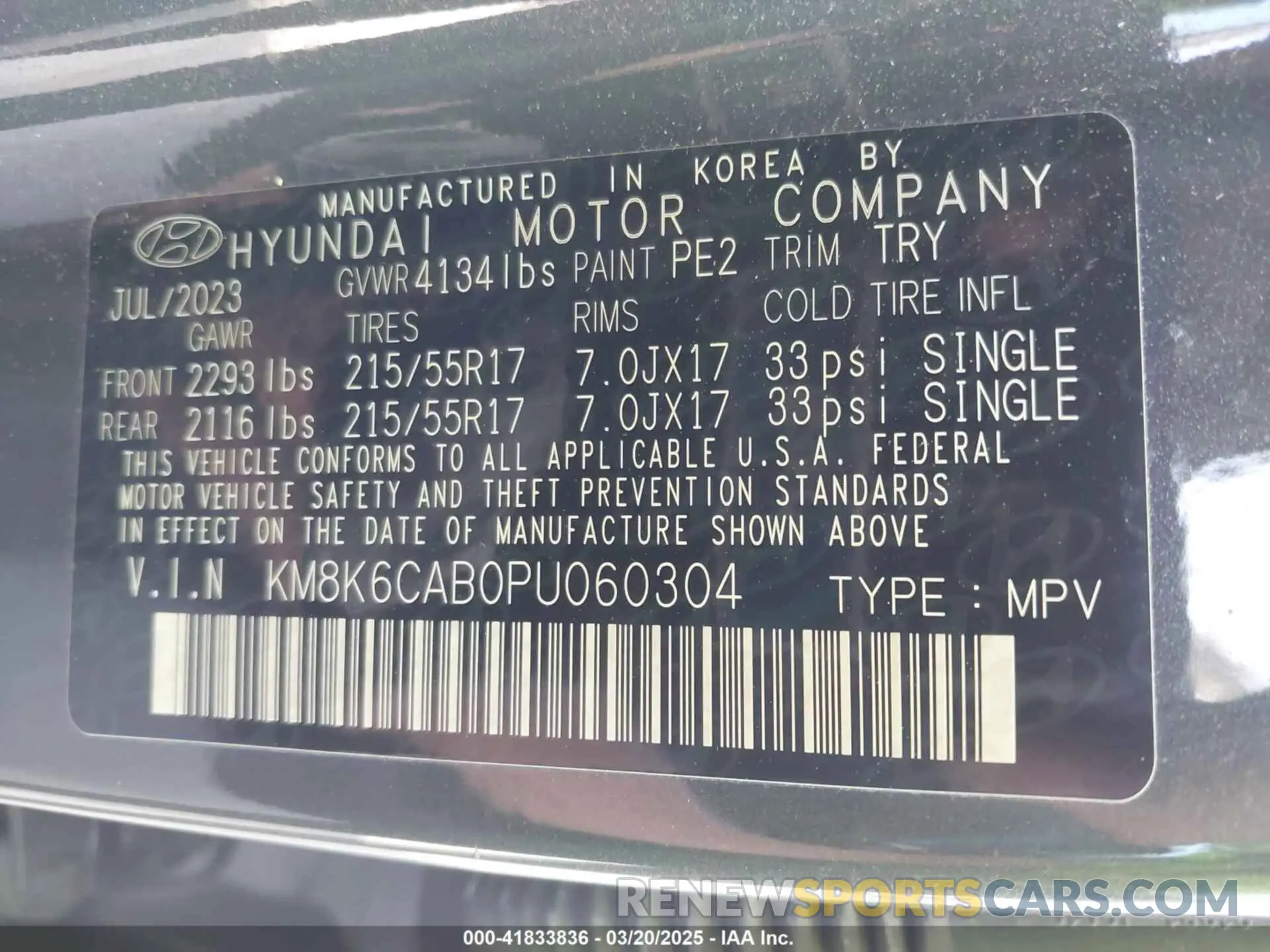 9 Photograph of a damaged car KM8K6CAB0PU060304 HYUNDAI KONA 2023