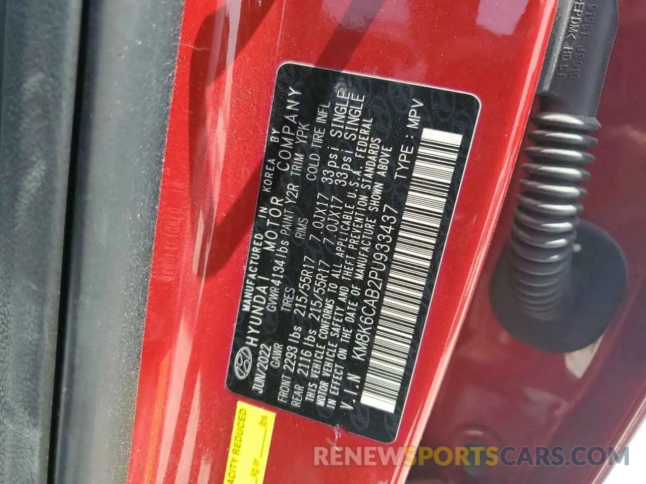 12 Photograph of a damaged car KM8K6CAB2PU933437 HYUNDAI KONA 2023