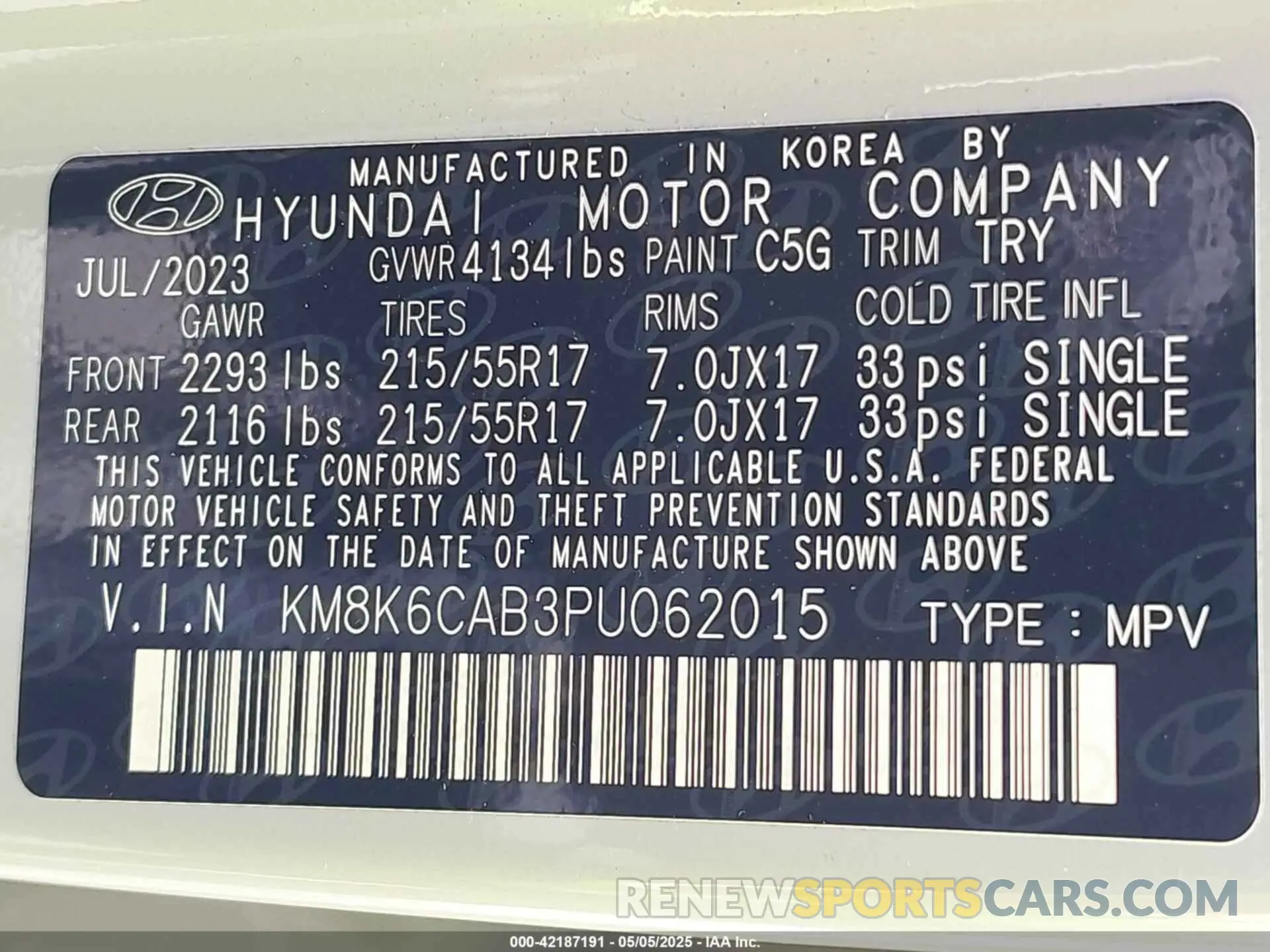 9 Photograph of a damaged car KM8K6CAB3PU062015 HYUNDAI KONA 2023