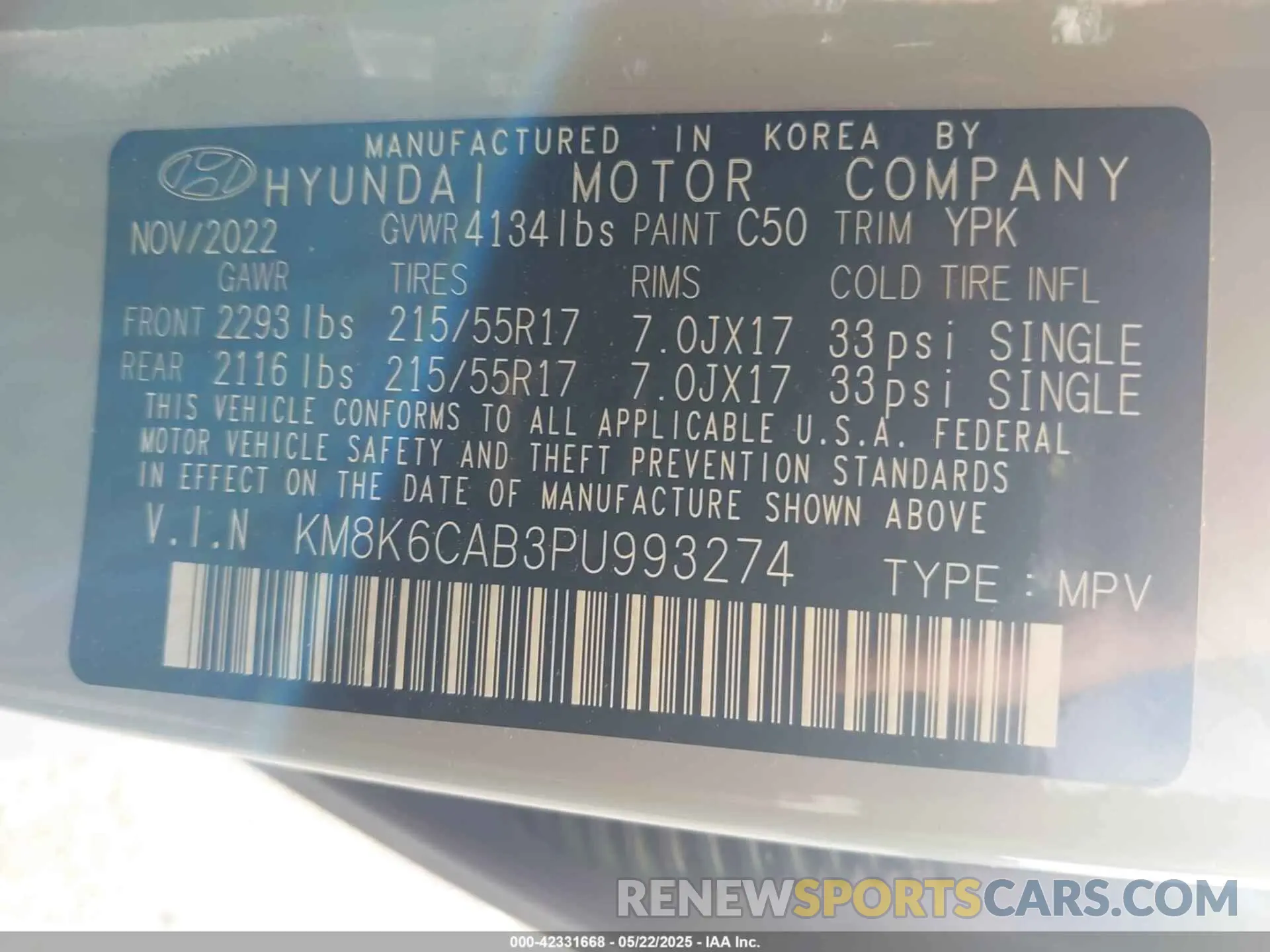 9 Photograph of a damaged car KM8K6CAB3PU993274 HYUNDAI KONA 2023