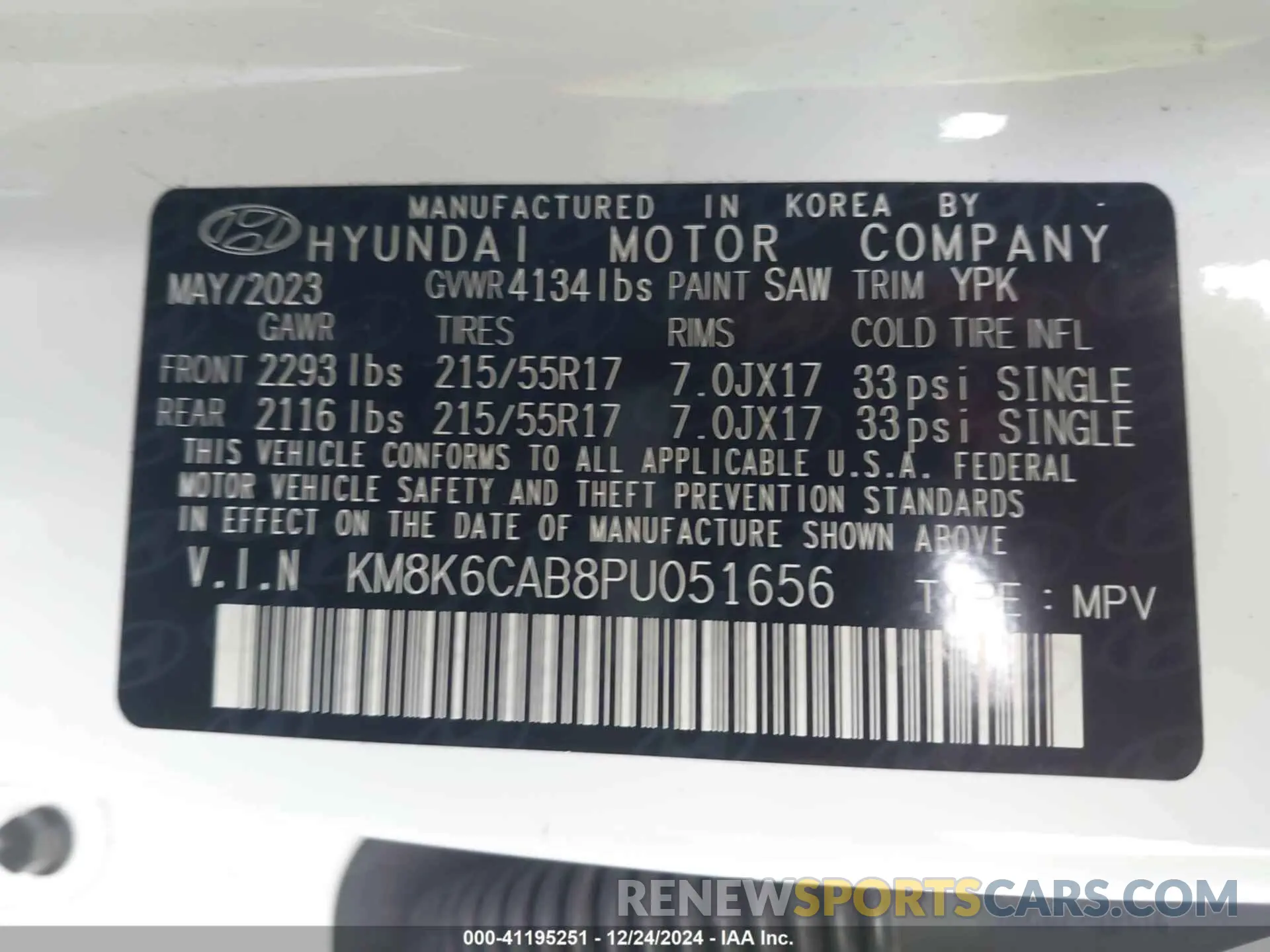 9 Photograph of a damaged car KM8K6CAB8PU051656 HYUNDAI KONA 2023