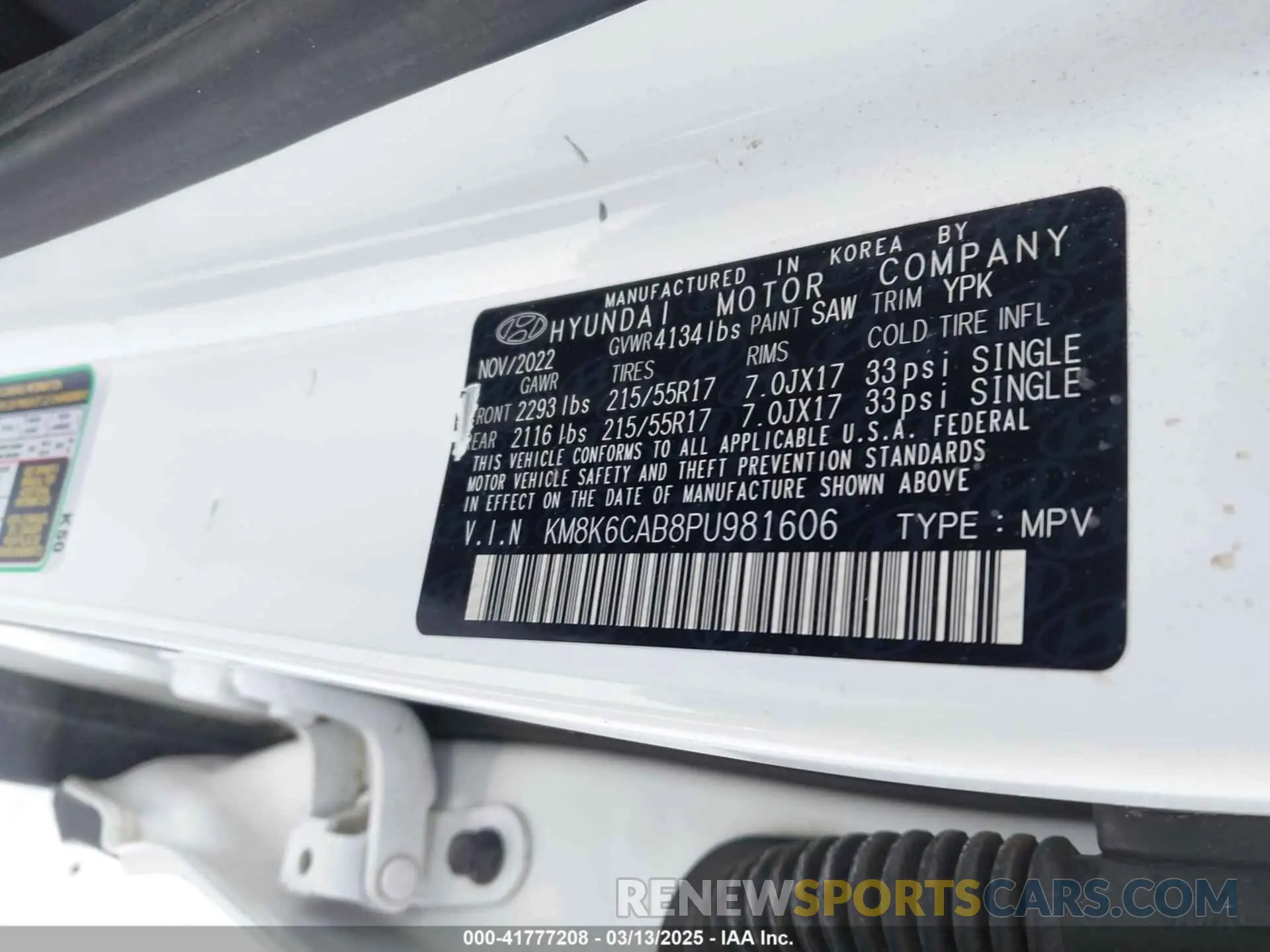 9 Photograph of a damaged car KM8K6CAB8PU981606 HYUNDAI KONA 2023