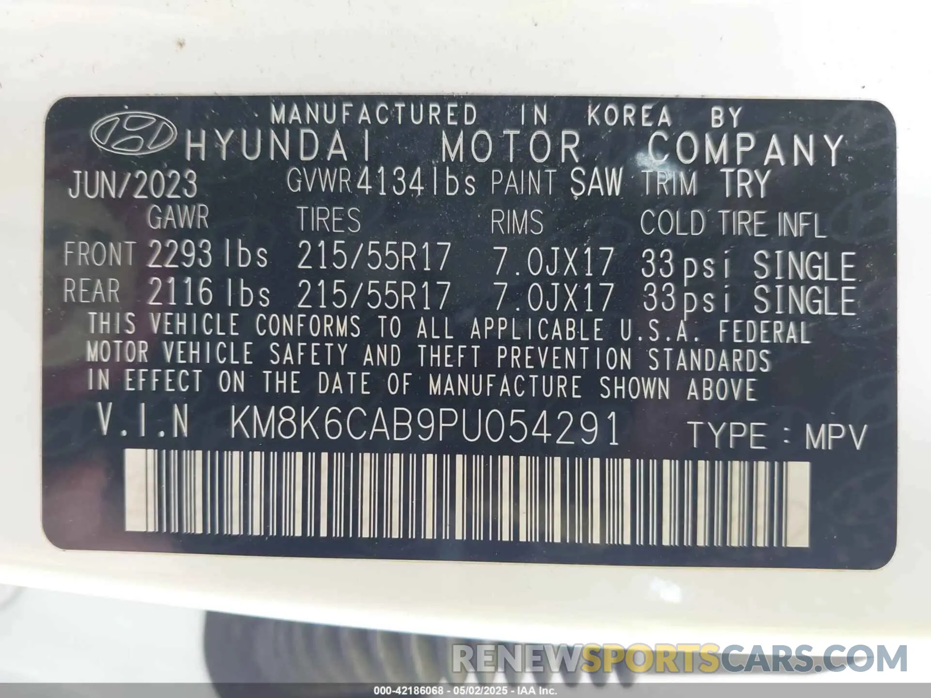 9 Photograph of a damaged car KM8K6CAB9PU054291 HYUNDAI KONA 2023