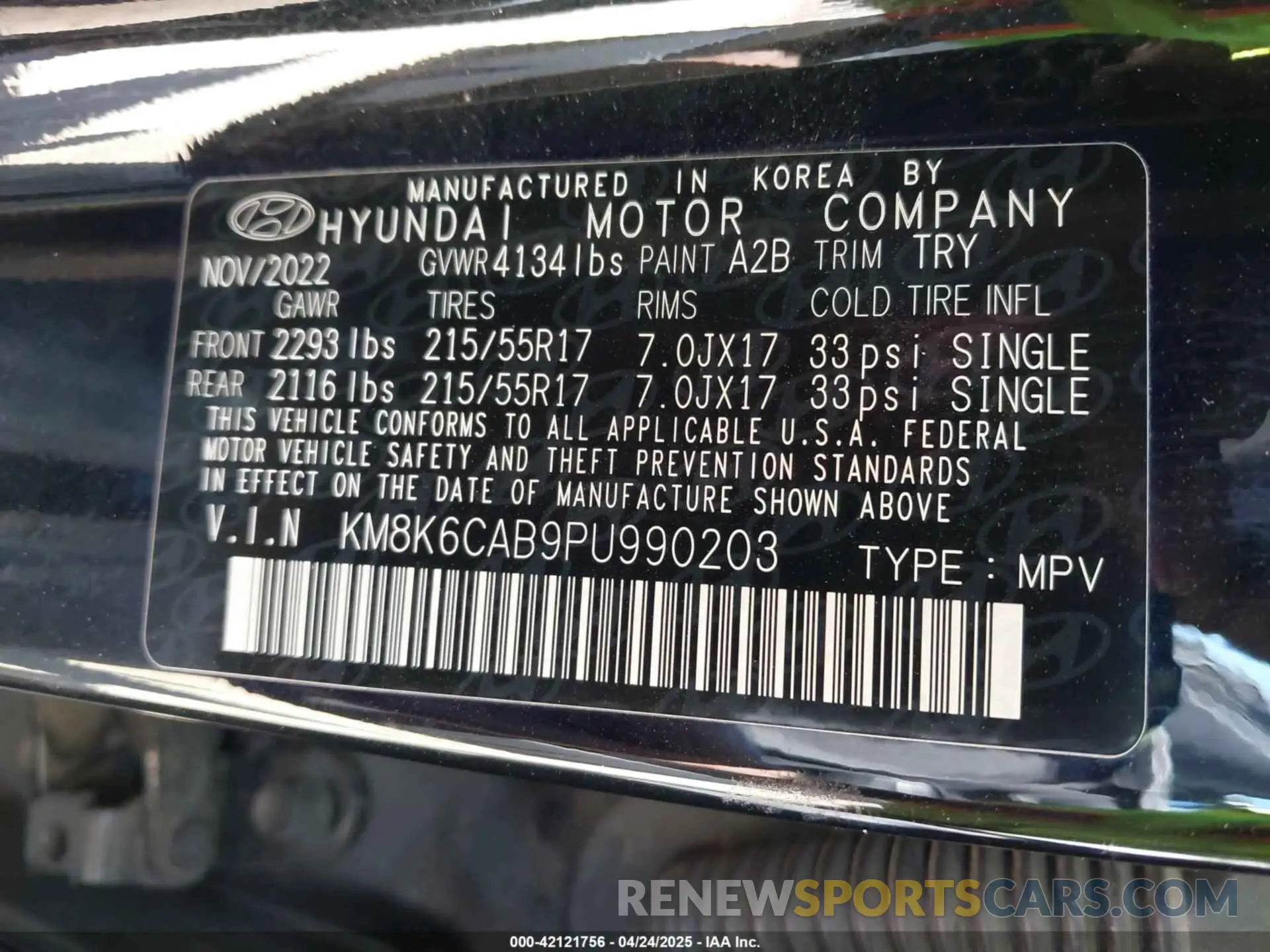 9 Photograph of a damaged car KM8K6CAB9PU990203 HYUNDAI KONA 2023