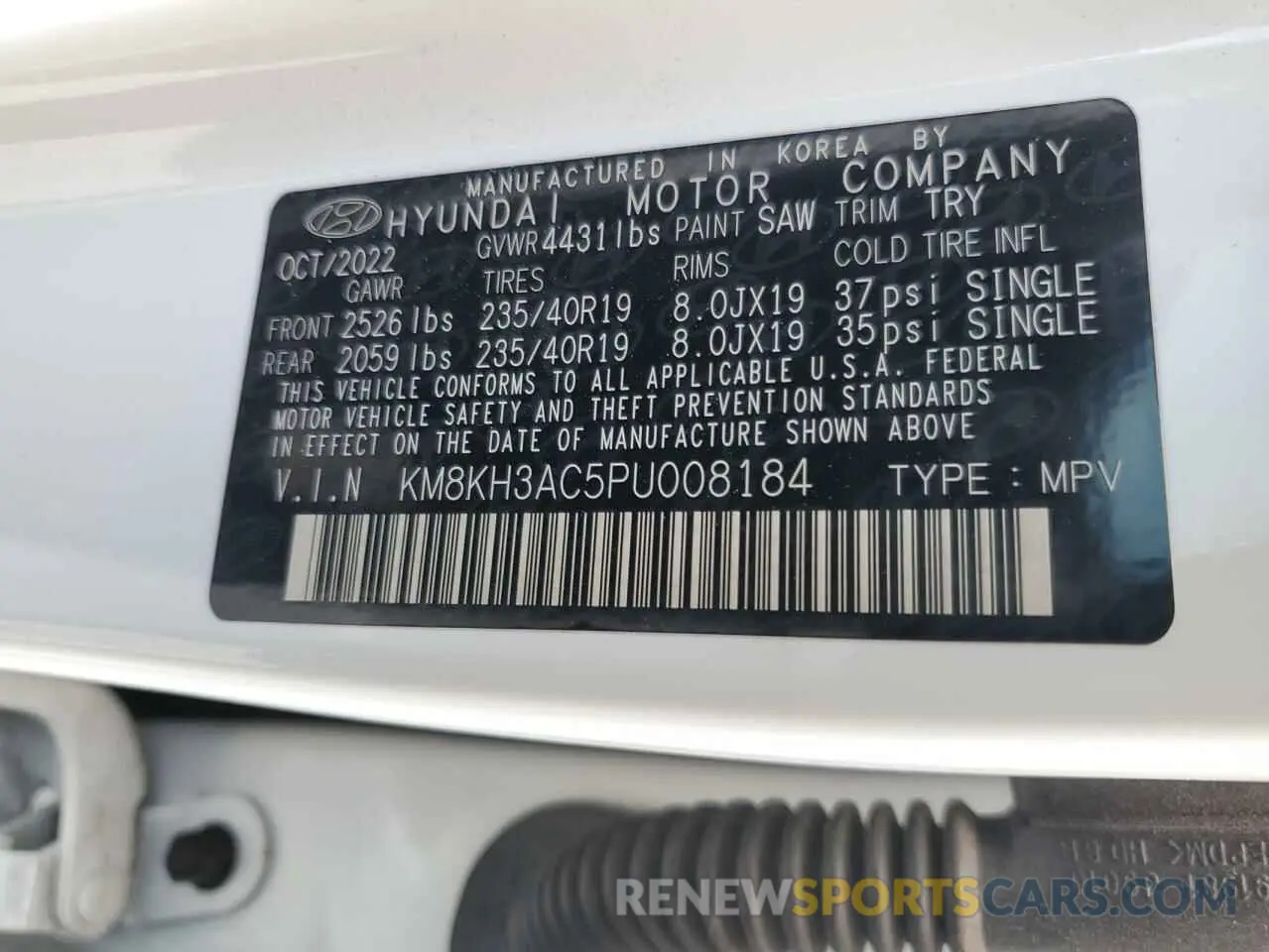 13 Photograph of a damaged car KM8KH3AC5PU008184 HYUNDAI KONA 2023