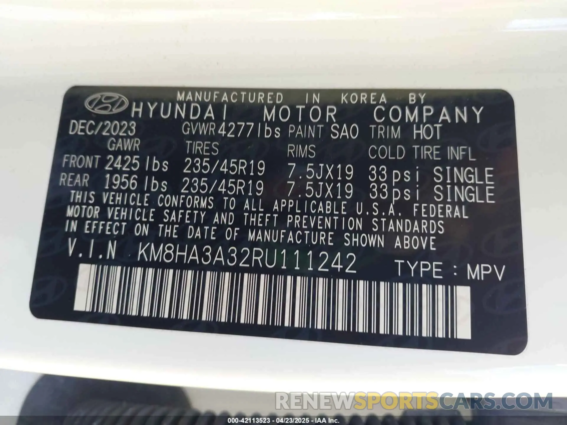9 Photograph of a damaged car KM8HA3A32RU111242 HYUNDAI KONA 2024