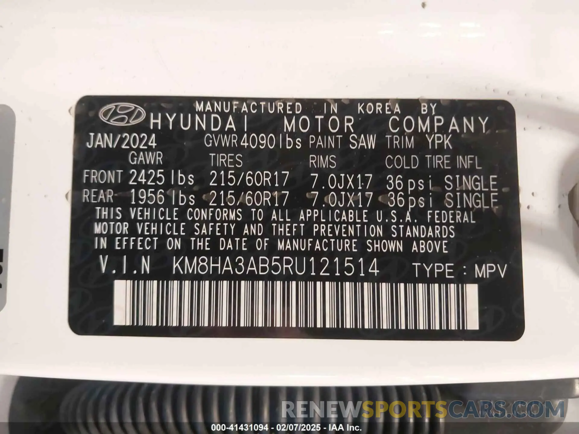 9 Photograph of a damaged car KM8HA3AB5RU121514 HYUNDAI KONA 2024