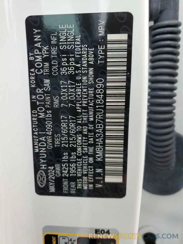 13 Photograph of a damaged car KM8HA3AB7RU184890 HYUNDAI KONA 2024