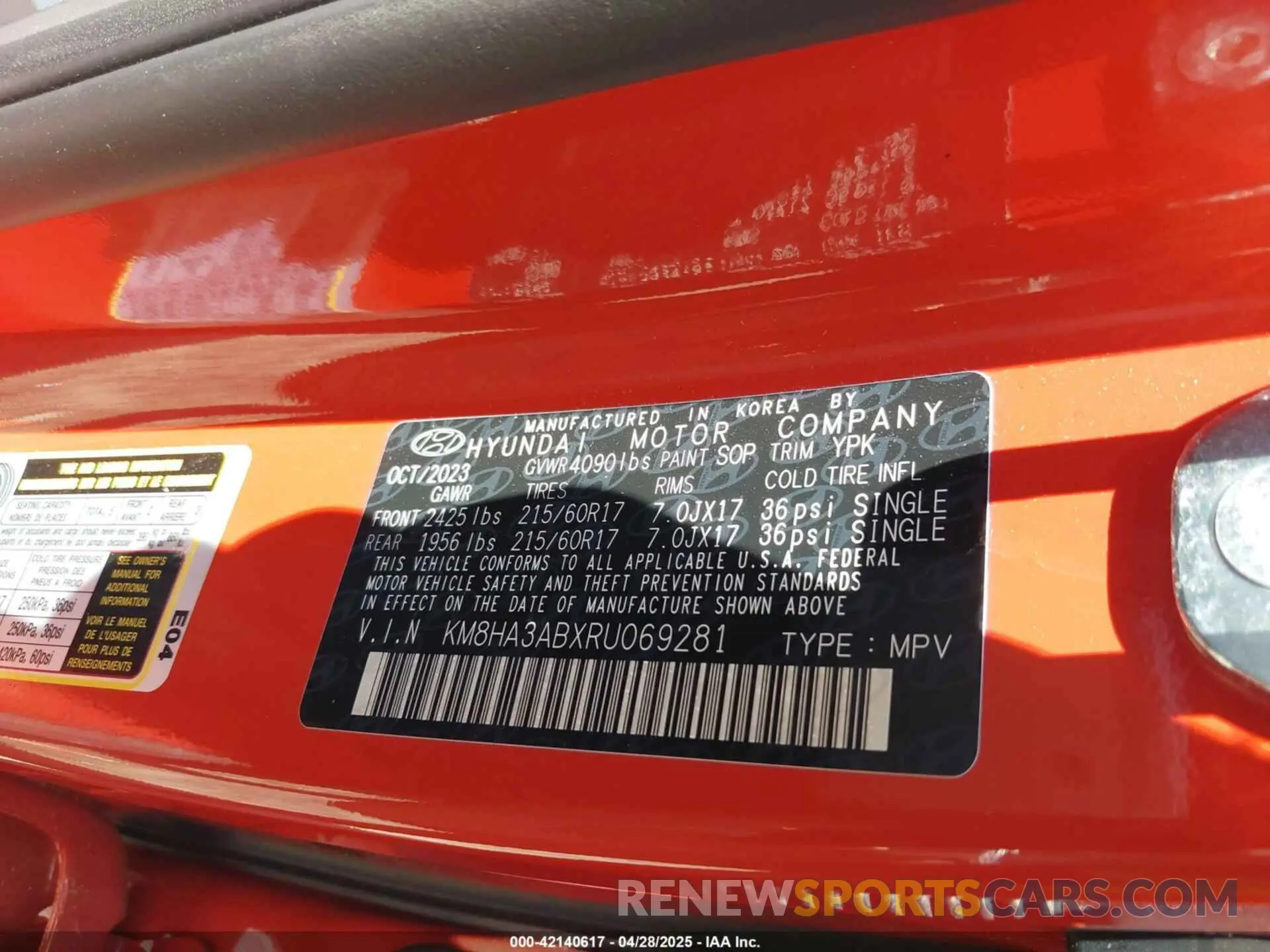 9 Photograph of a damaged car KM8HA3ABXRU069281 HYUNDAI KONA 2024