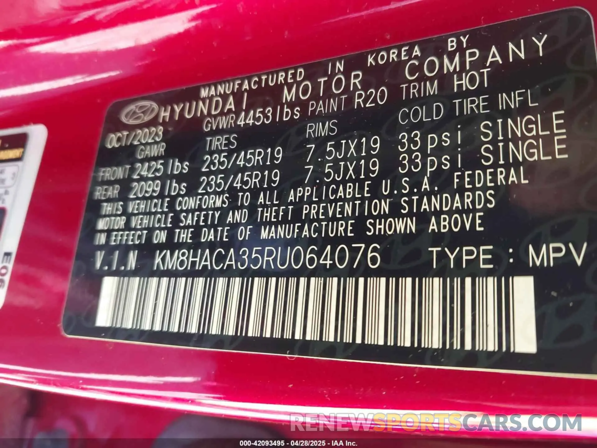 9 Photograph of a damaged car KM8HACA35RU064076 HYUNDAI KONA 2024