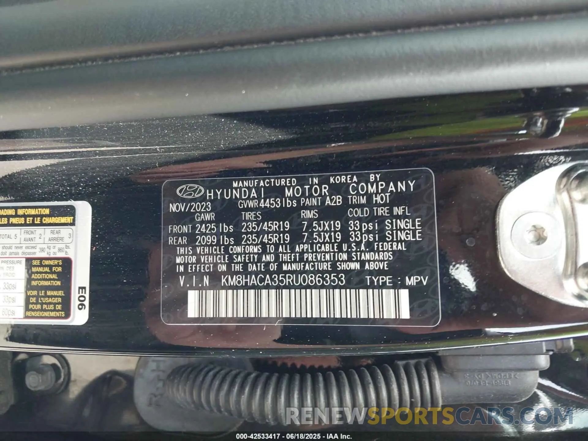 9 Photograph of a damaged car KM8HACA35RU086353 HYUNDAI KONA 2024