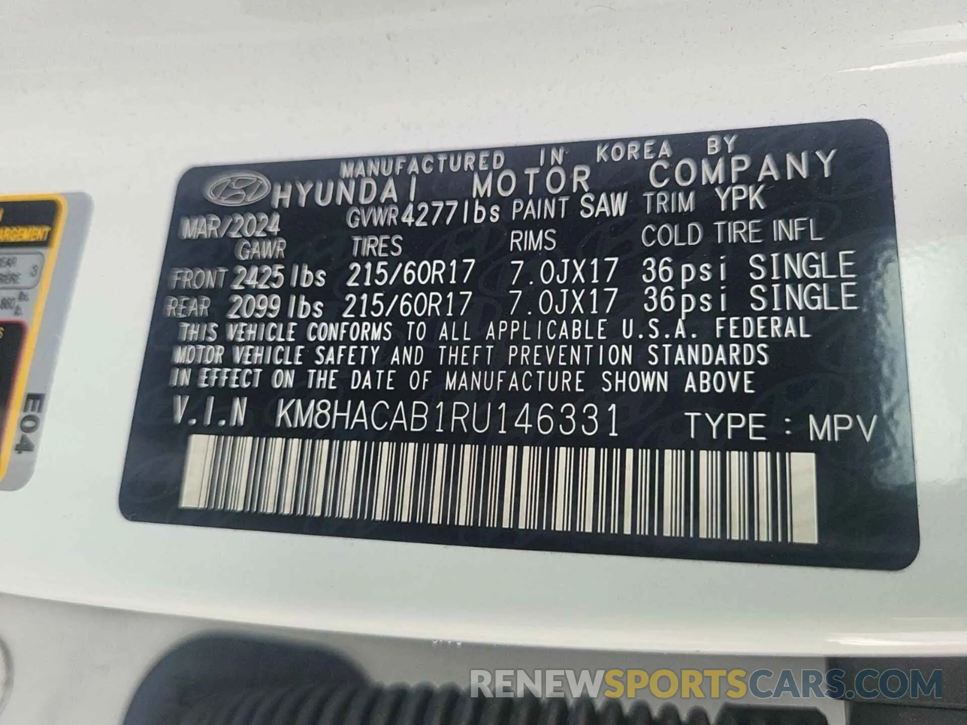 19 Photograph of a damaged car KM8HACAB1RU146331 HYUNDAI KONA 2024