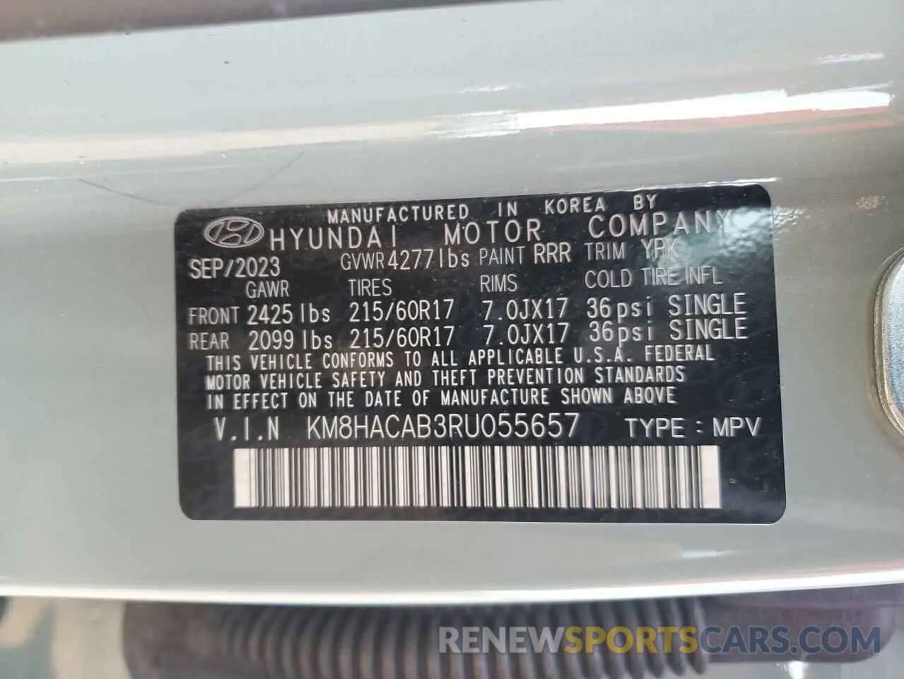 14 Photograph of a damaged car KM8HACAB3RU055657 HYUNDAI KONA 2024
