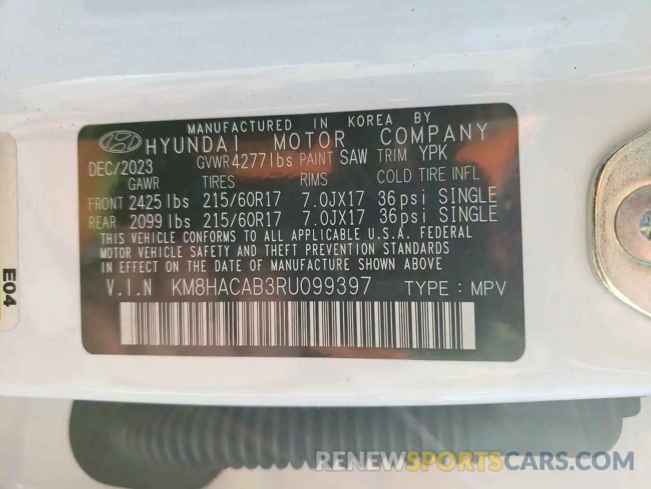 13 Photograph of a damaged car KM8HACAB3RU099397 HYUNDAI KONA 2024