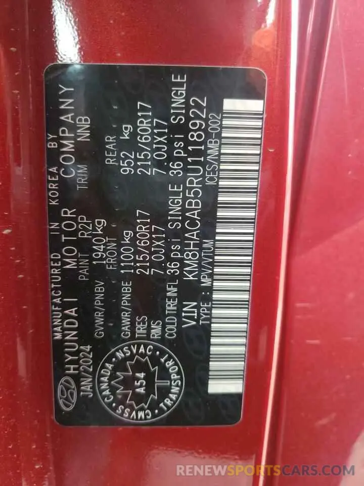 13 Photograph of a damaged car KM8HACAB5RU118922 HYUNDAI KONA 2024