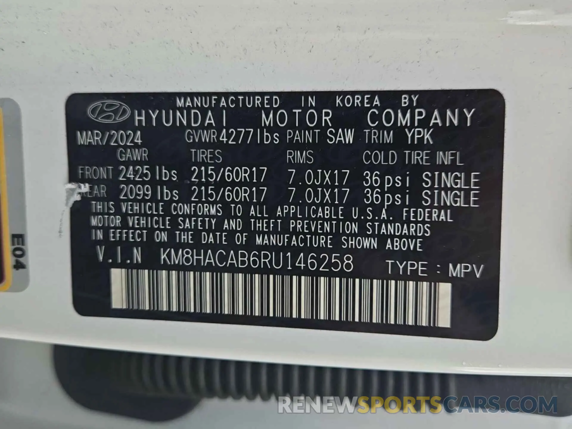 6 Photograph of a damaged car KM8HACAB6RU146258 HYUNDAI KONA 2024