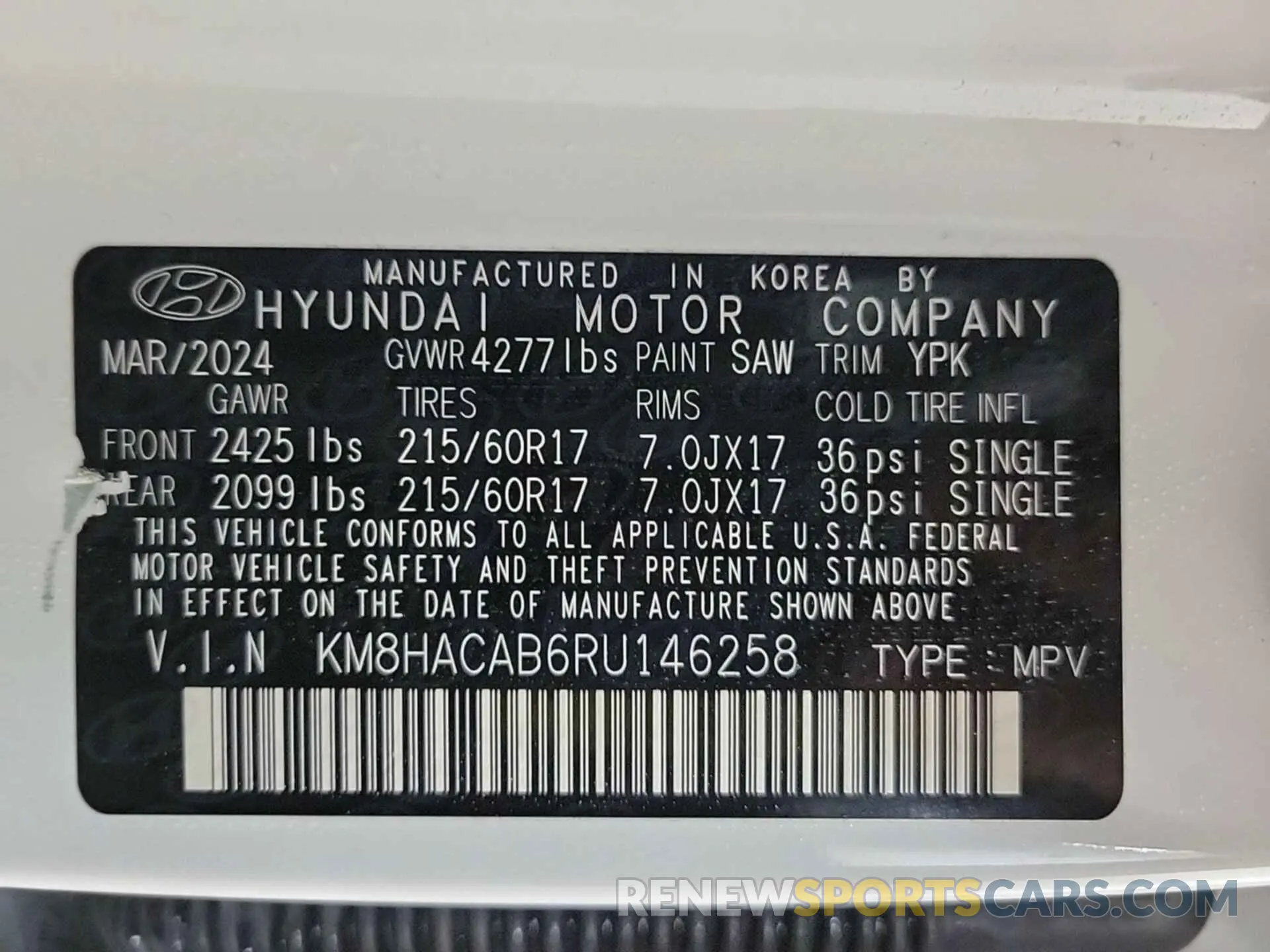 7 Photograph of a damaged car KM8HACAB6RU146258 HYUNDAI KONA 2024