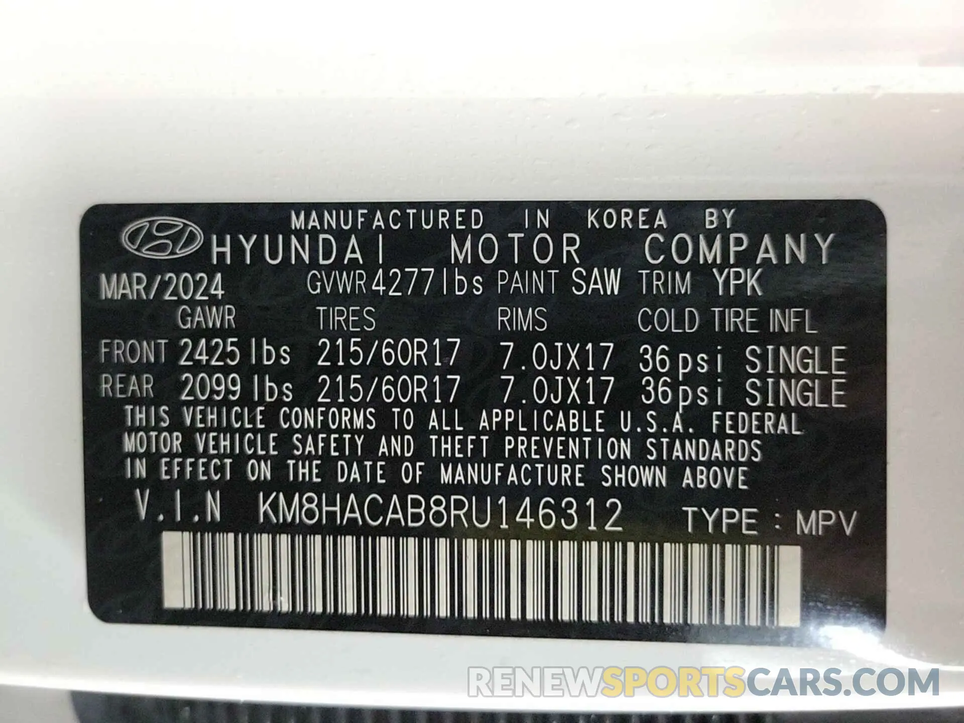 44 Photograph of a damaged car KM8HACAB8RU146312 HYUNDAI KONA 2024