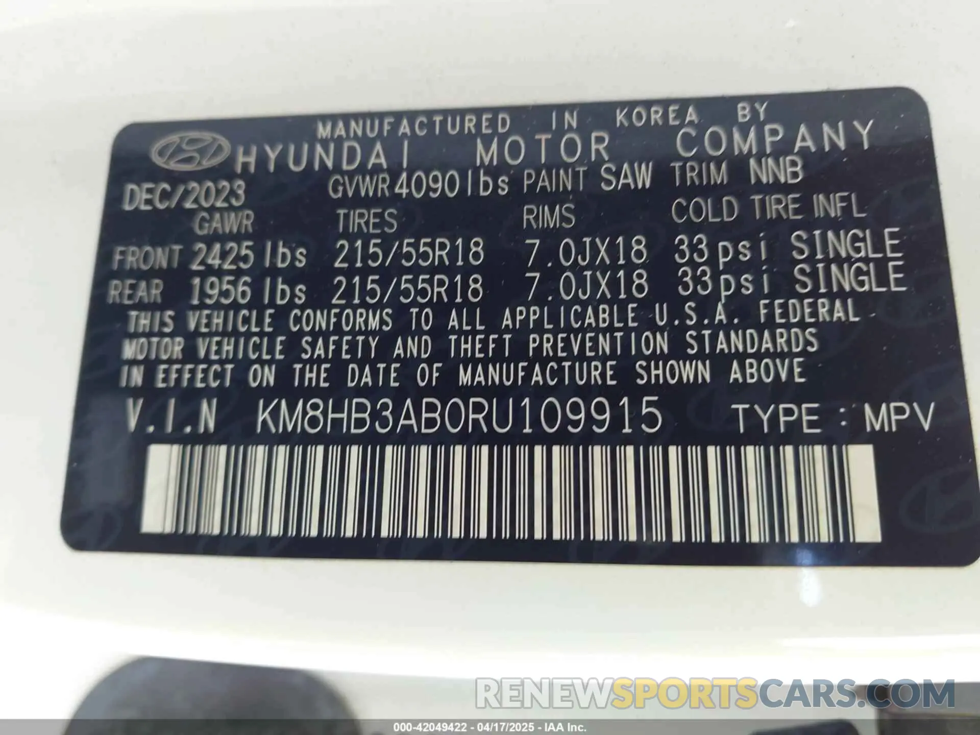9 Photograph of a damaged car KM8HB3AB0RU109915 HYUNDAI KONA 2024