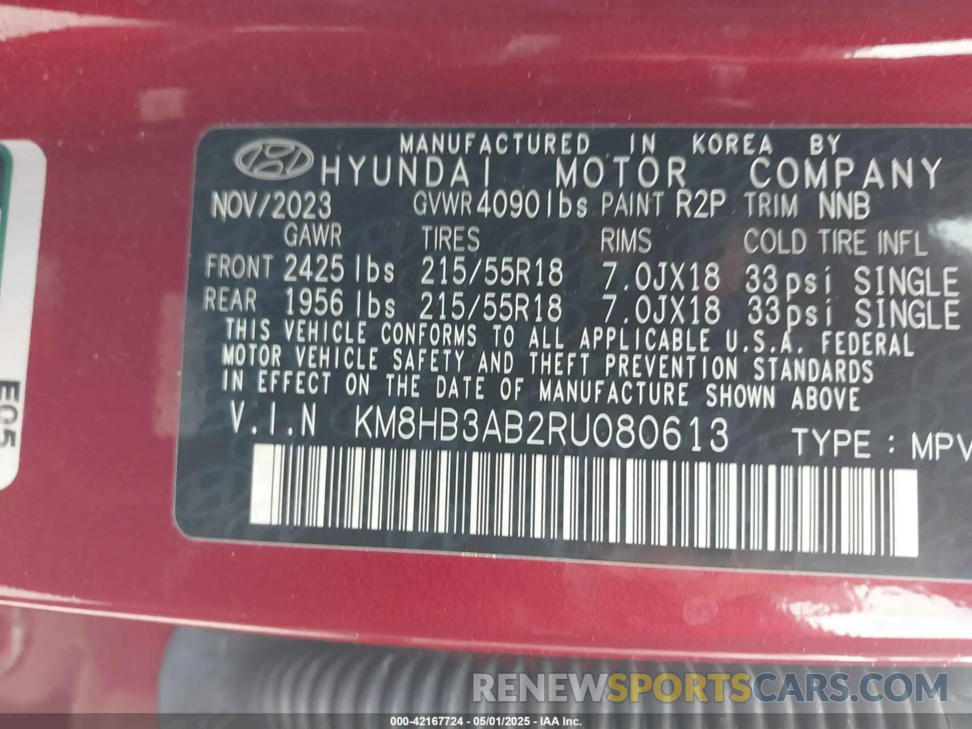 9 Photograph of a damaged car KM8HB3AB2RU080613 HYUNDAI KONA 2024