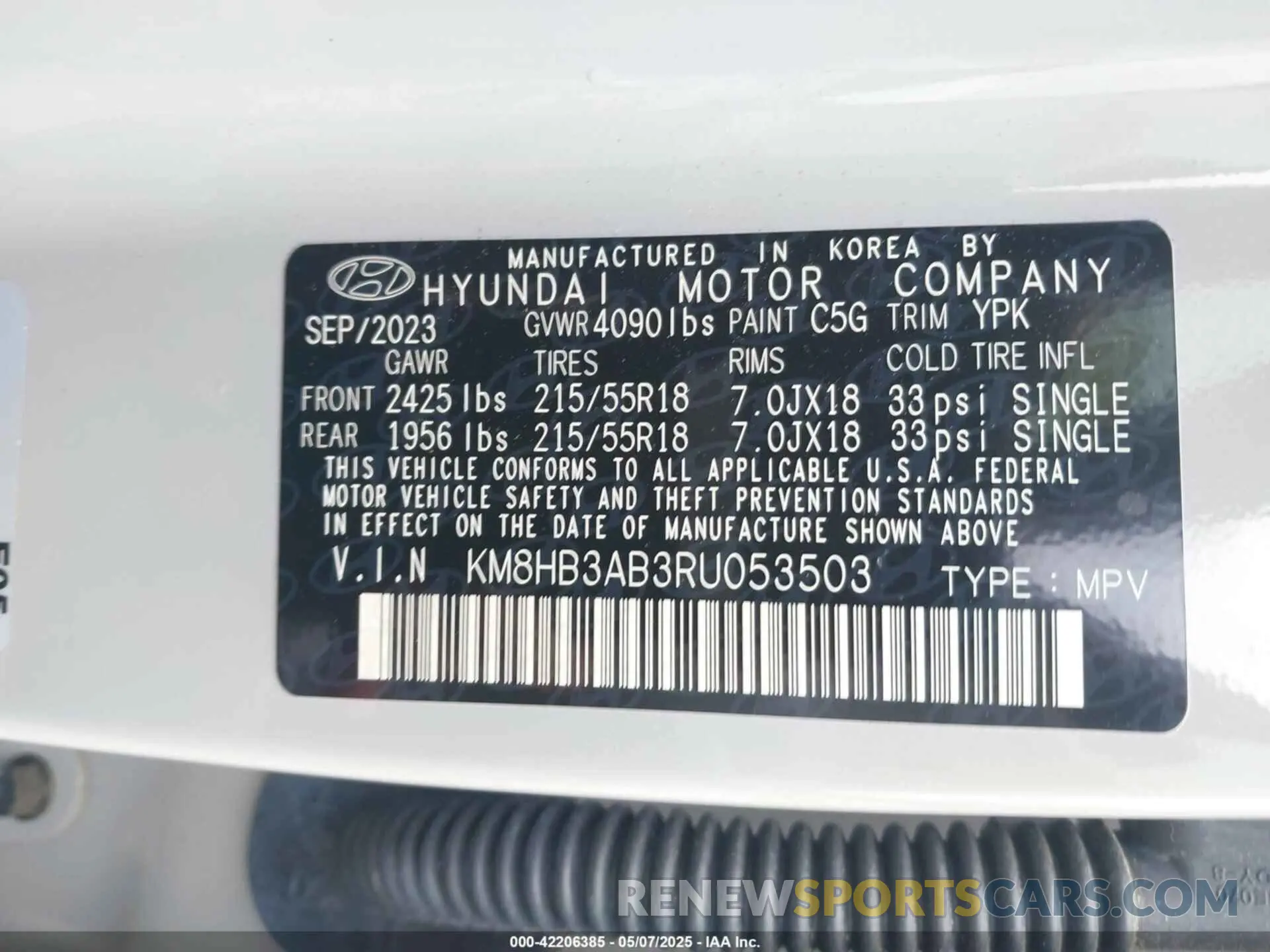 9 Photograph of a damaged car KM8HB3AB3RU053503 HYUNDAI KONA 2024