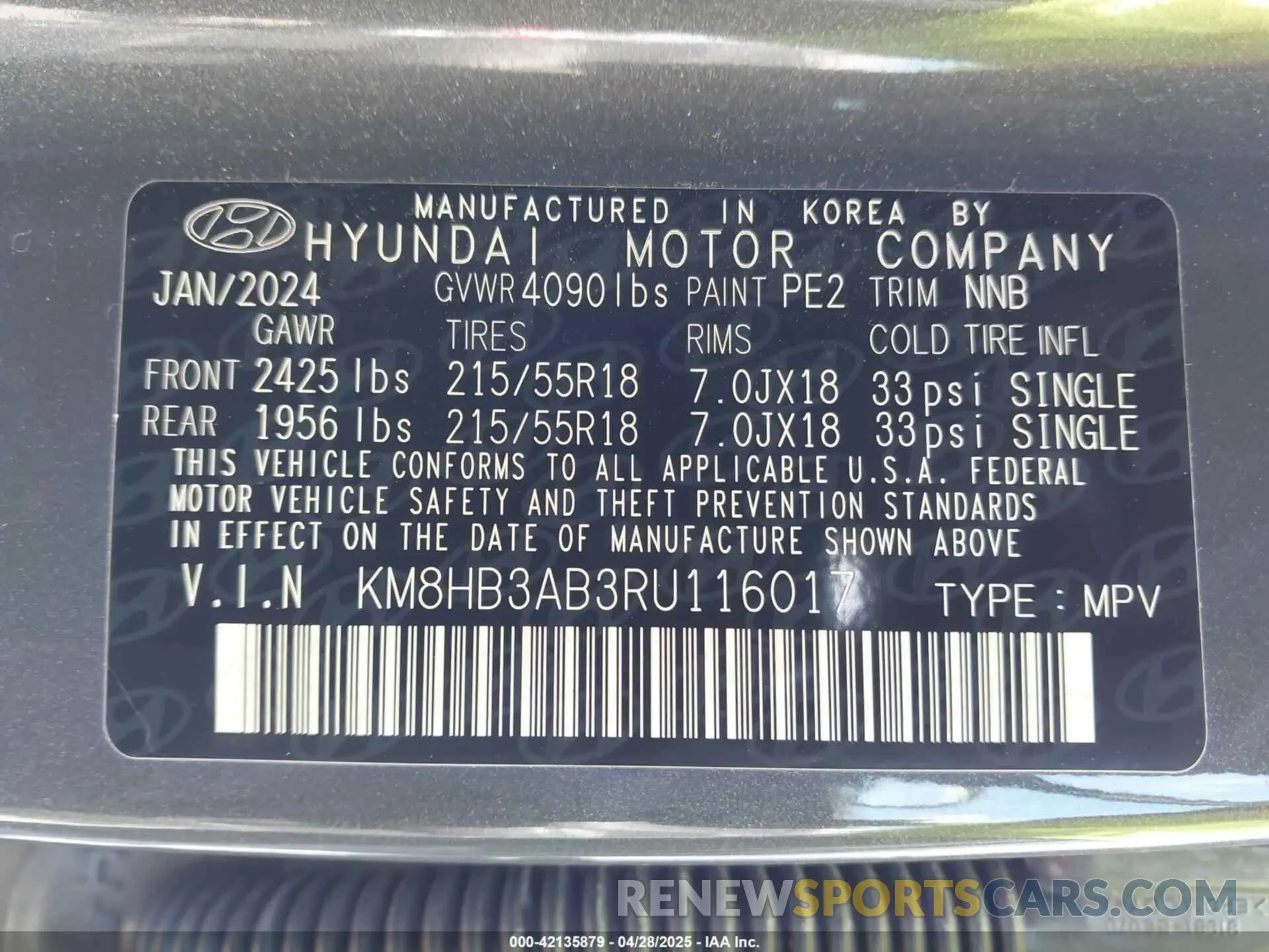 9 Photograph of a damaged car KM8HB3AB3RU116017 HYUNDAI KONA 2024