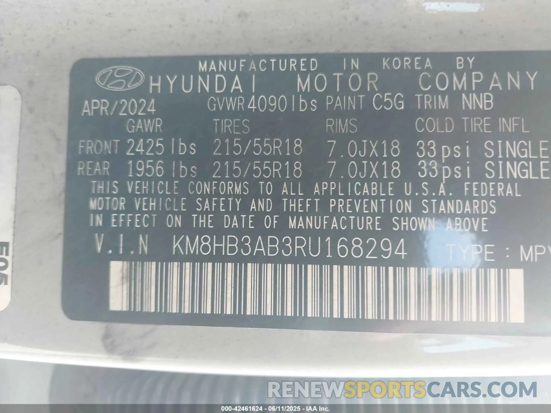 9 Photograph of a damaged car KM8HB3AB3RU168294 HYUNDAI KONA 2024