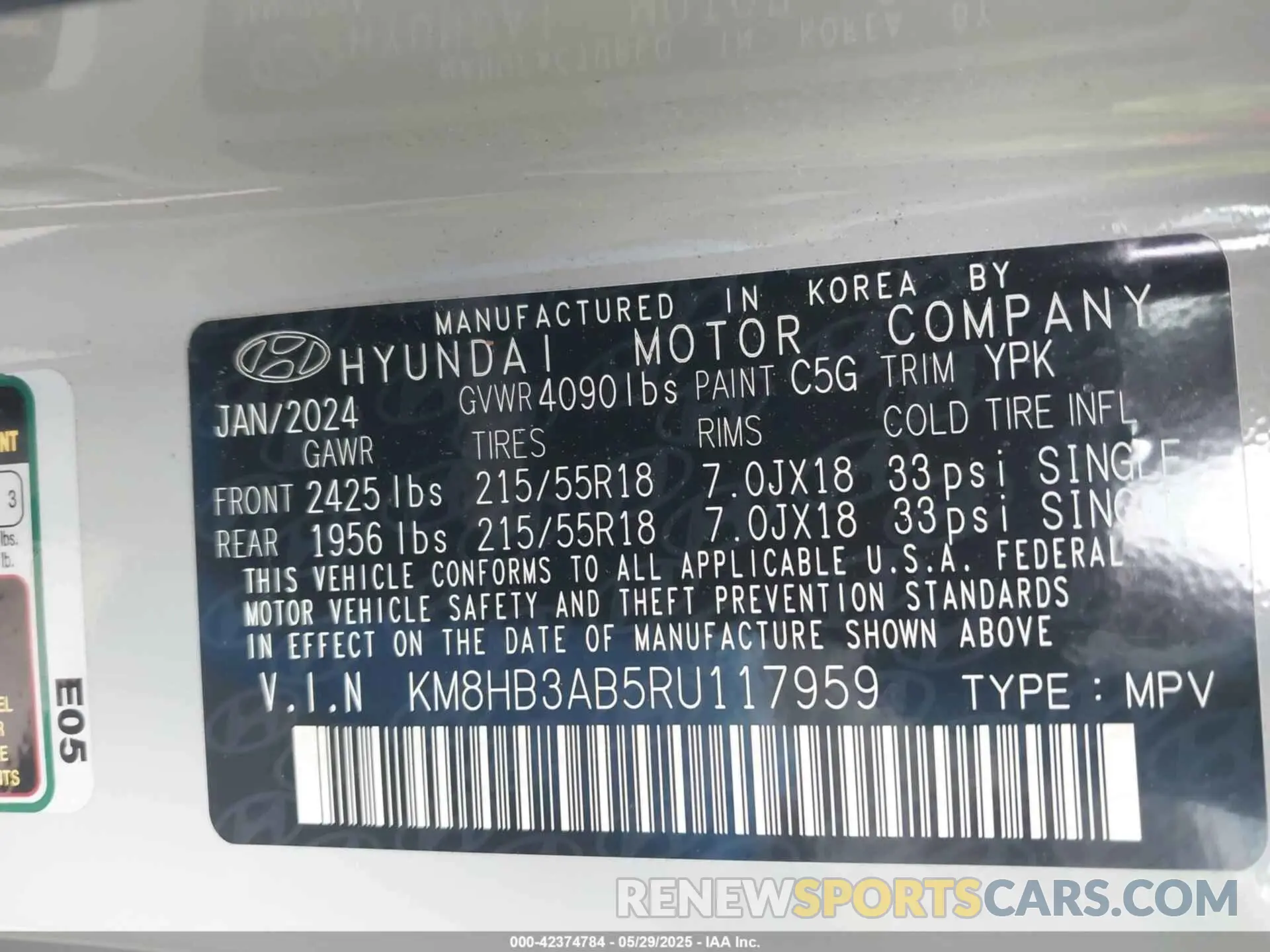 9 Photograph of a damaged car KM8HB3AB5RU117959 HYUNDAI KONA 2024
