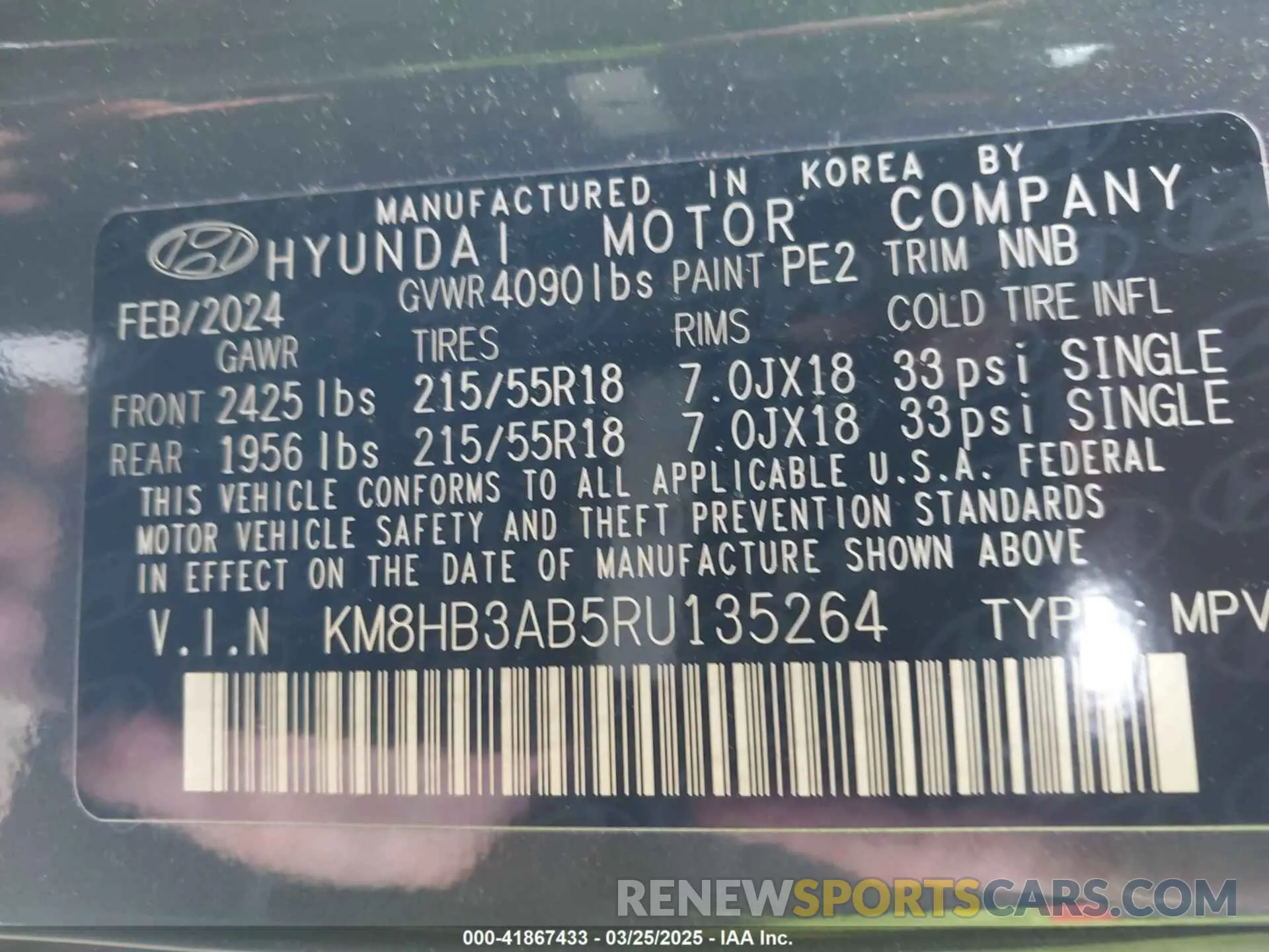 9 Photograph of a damaged car KM8HB3AB5RU135264 HYUNDAI KONA 2024