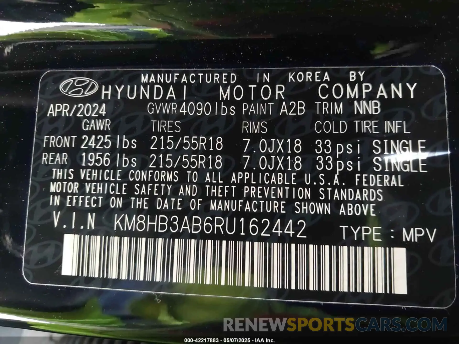 9 Photograph of a damaged car KM8HB3AB6RU162442 HYUNDAI KONA 2024