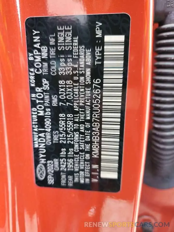 13 Photograph of a damaged car KM8HB3AB7RU052676 HYUNDAI KONA 2024