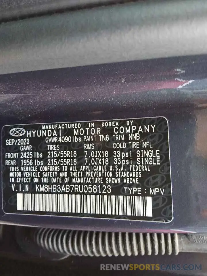13 Photograph of a damaged car KM8HB3AB7RU058123 HYUNDAI KONA 2024