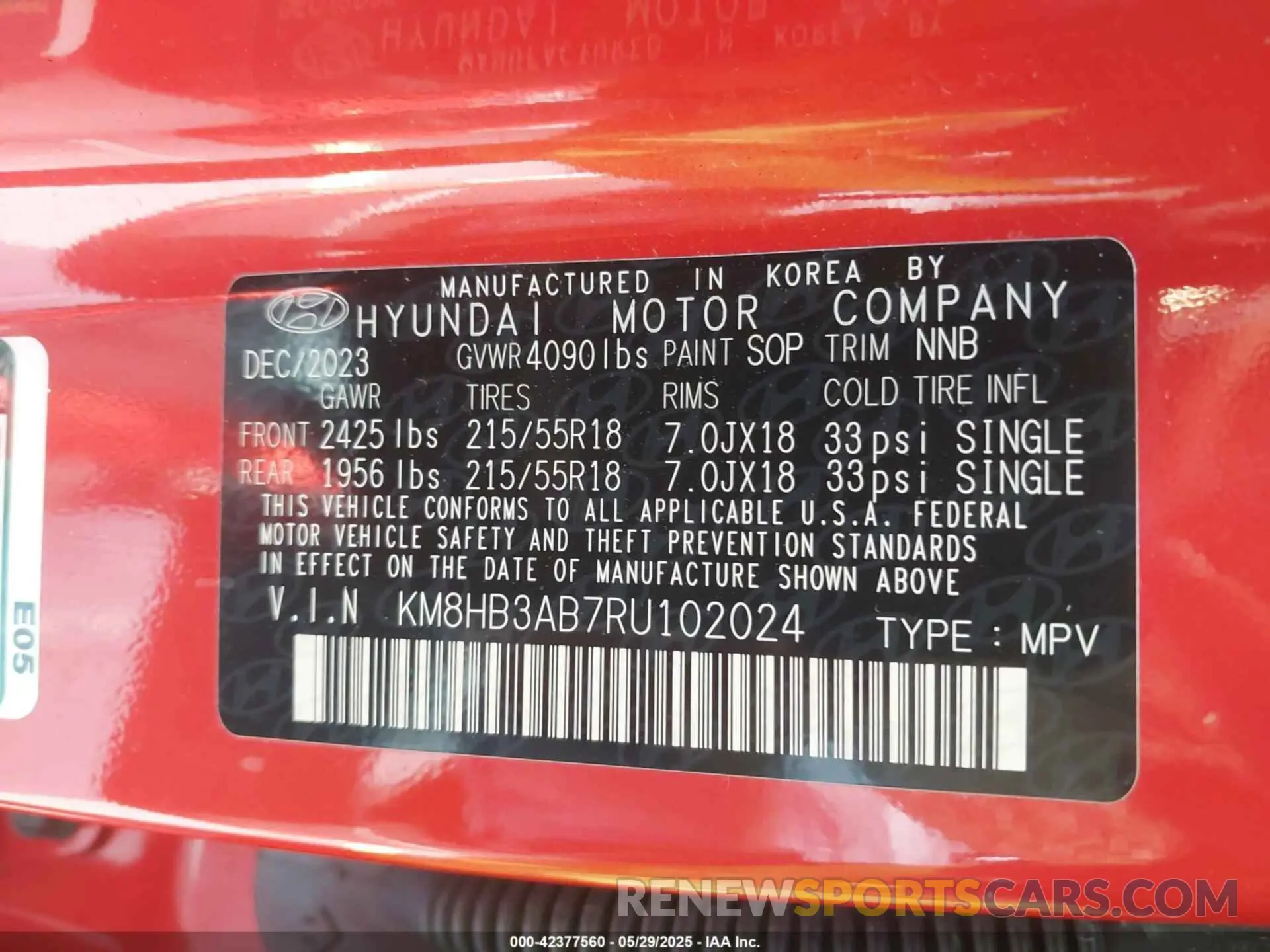 9 Photograph of a damaged car KM8HB3AB7RU102024 HYUNDAI KONA 2024