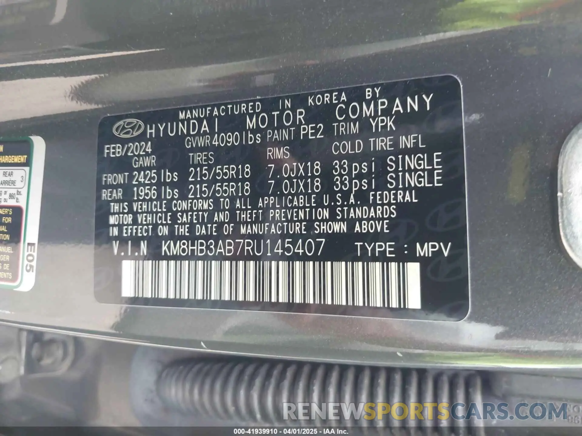 9 Photograph of a damaged car KM8HB3AB7RU145407 HYUNDAI KONA 2024
