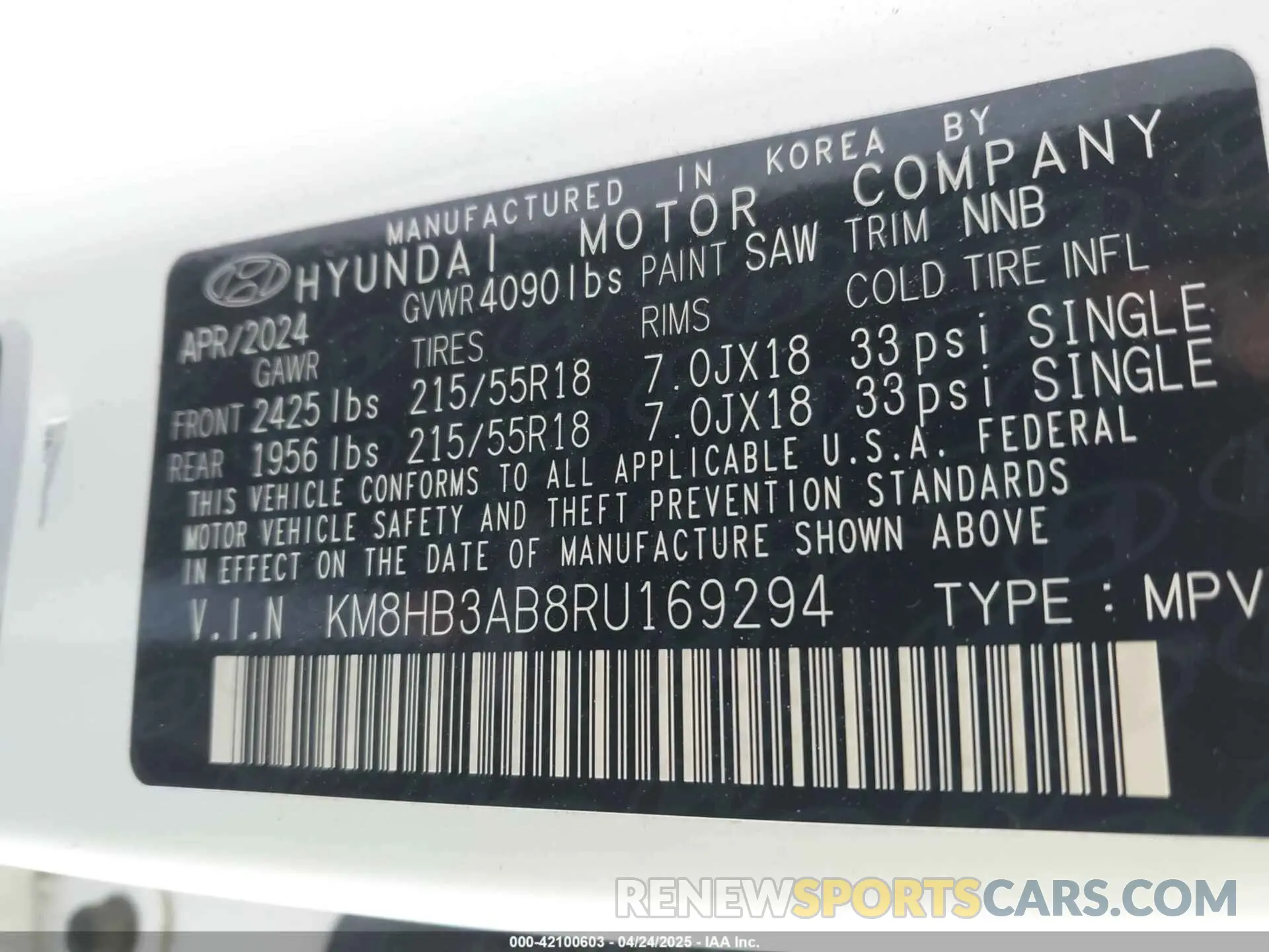9 Photograph of a damaged car KM8HB3AB8RU169294 HYUNDAI KONA 2024