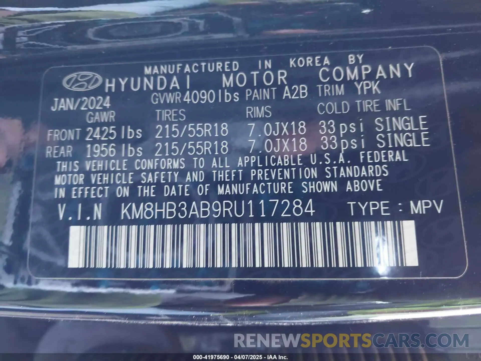 9 Photograph of a damaged car KM8HB3AB9RU117284 HYUNDAI KONA 2024
