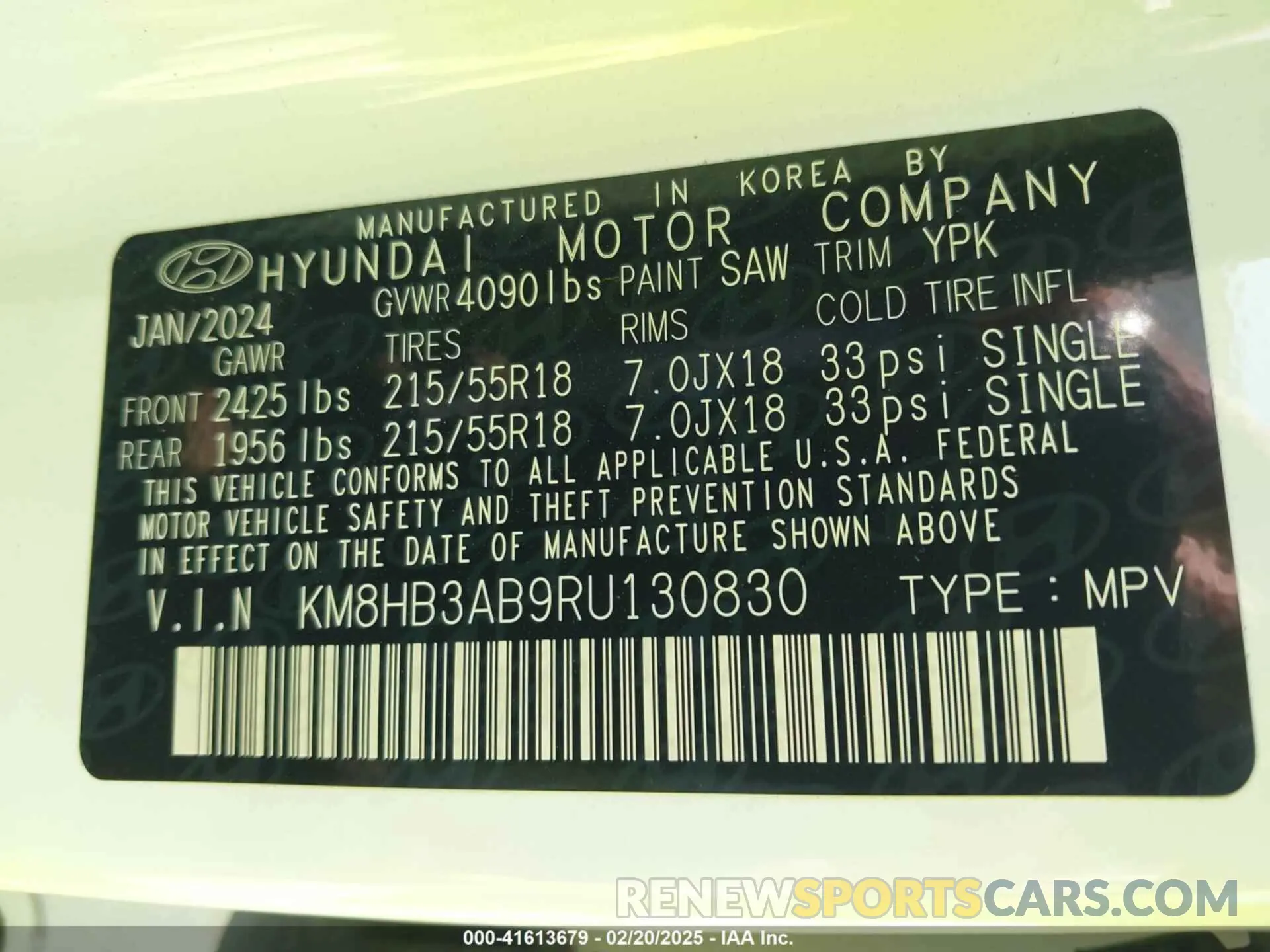 9 Photograph of a damaged car KM8HB3AB9RU130830 HYUNDAI KONA 2024