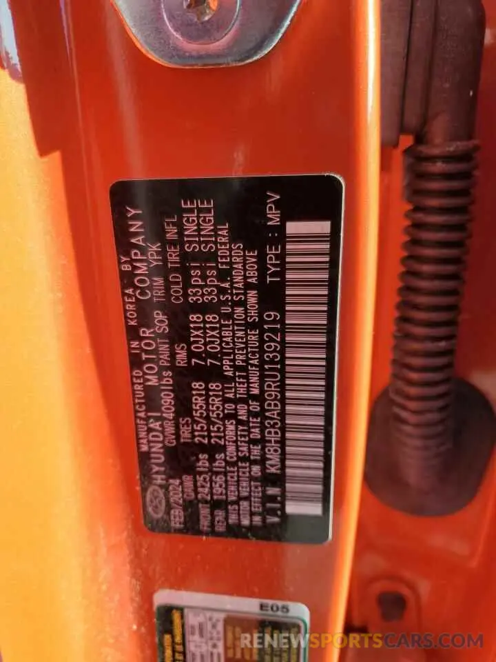 13 Photograph of a damaged car KM8HB3AB9RU139219 HYUNDAI KONA 2024