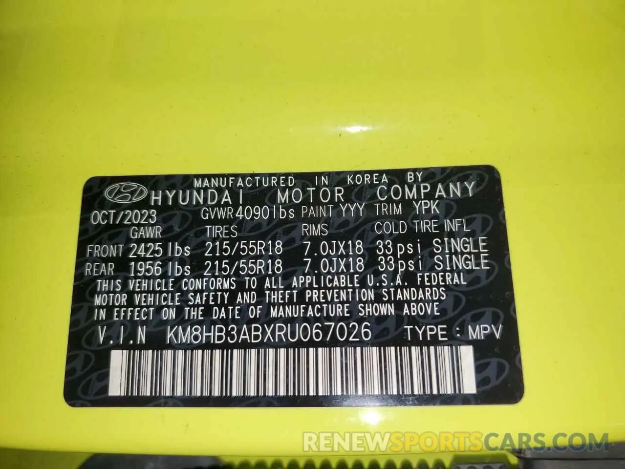 13 Photograph of a damaged car KM8HB3ABXRU067026 HYUNDAI KONA 2024