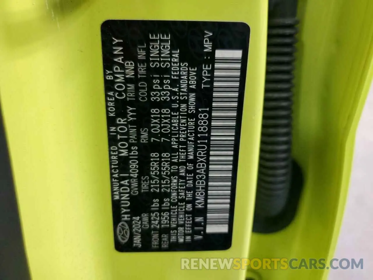 14 Photograph of a damaged car KM8HB3ABXRU118881 HYUNDAI KONA 2024